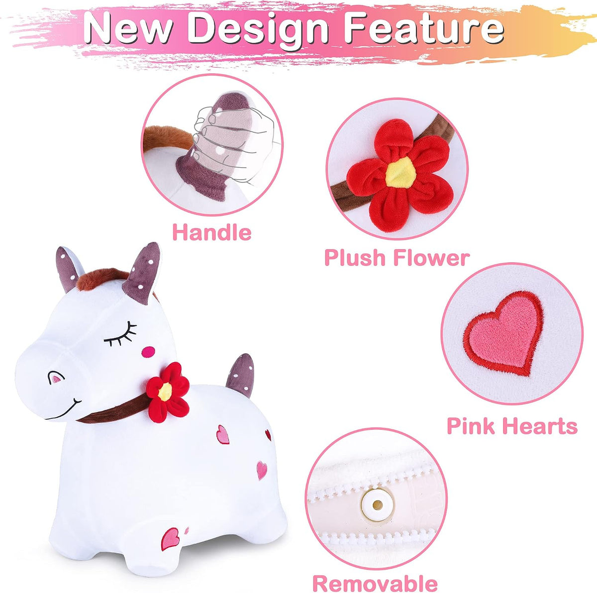 iPlay, iLearn Bouncy Pals - Caballo para saltar blanco inflable con...