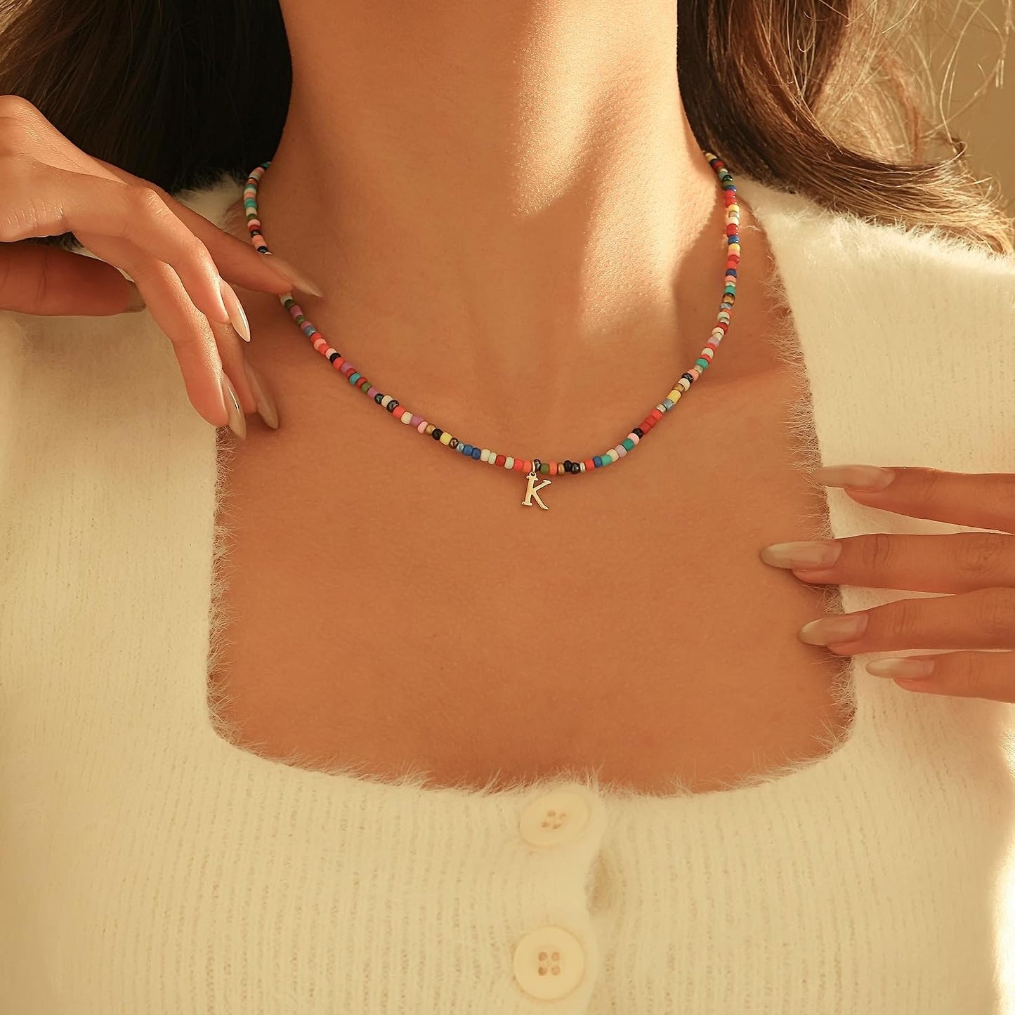 Fwlisesa Collares coloridos con inicial para mujer, chapado en oro...