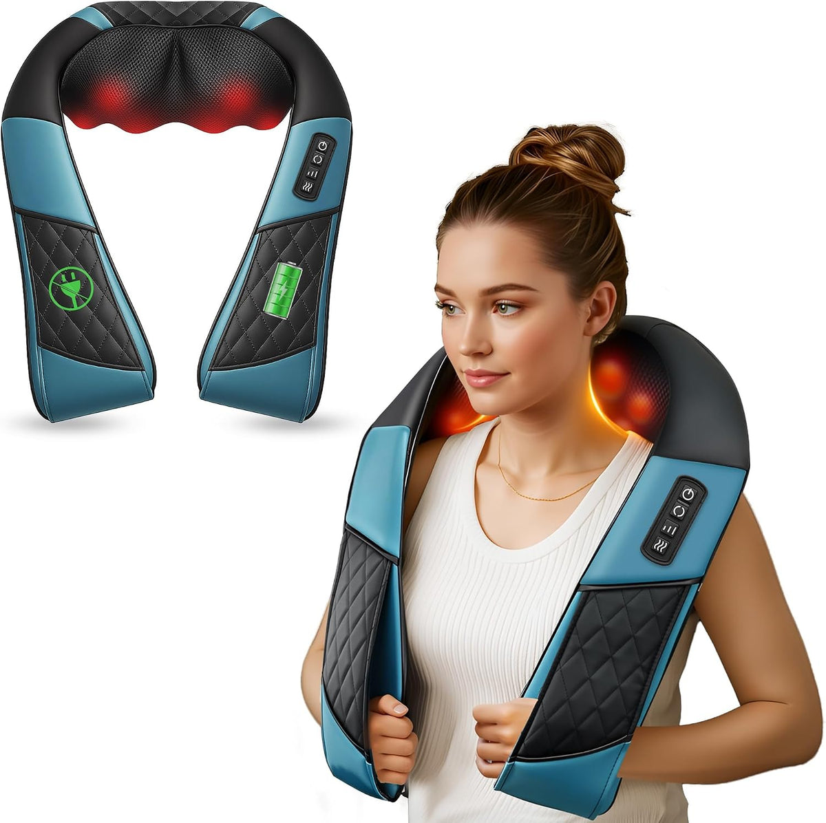 COMFIER Masajeador de cuello inalámbrico con calor, masajeador de e...