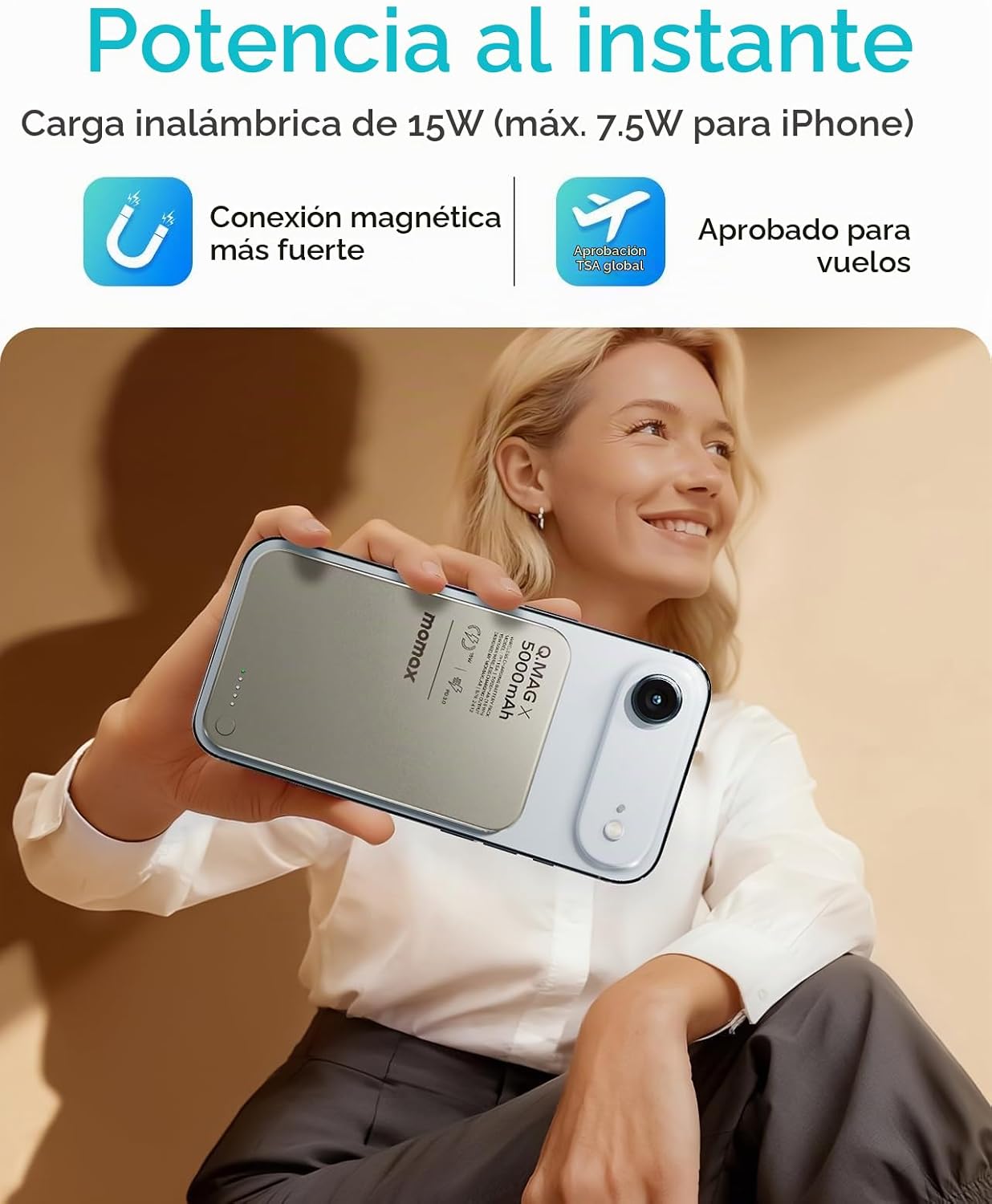 MOMAX Banco de energía inalámbrico magnético de 5000 mAh, cargador...