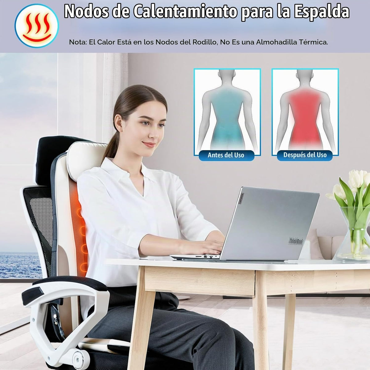 Comrelax Shiatsu - Masajeador de espalda con calor, almohadilla de...