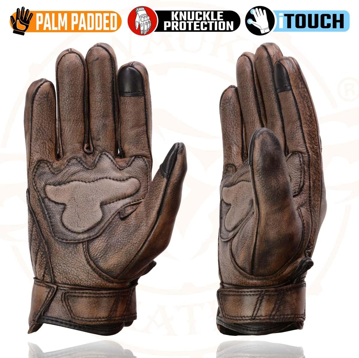 Milwaukee Leather MG7514 - Guantes de piel marrón para hombre, comp...