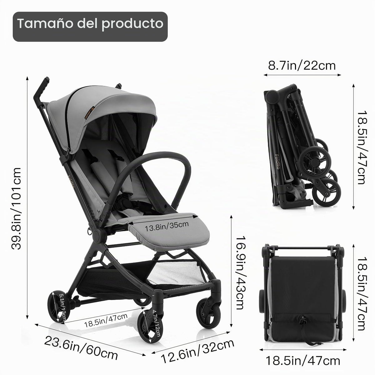 Gromast Cochecito de viaje para avión, ultra compacto y ligero, sol...