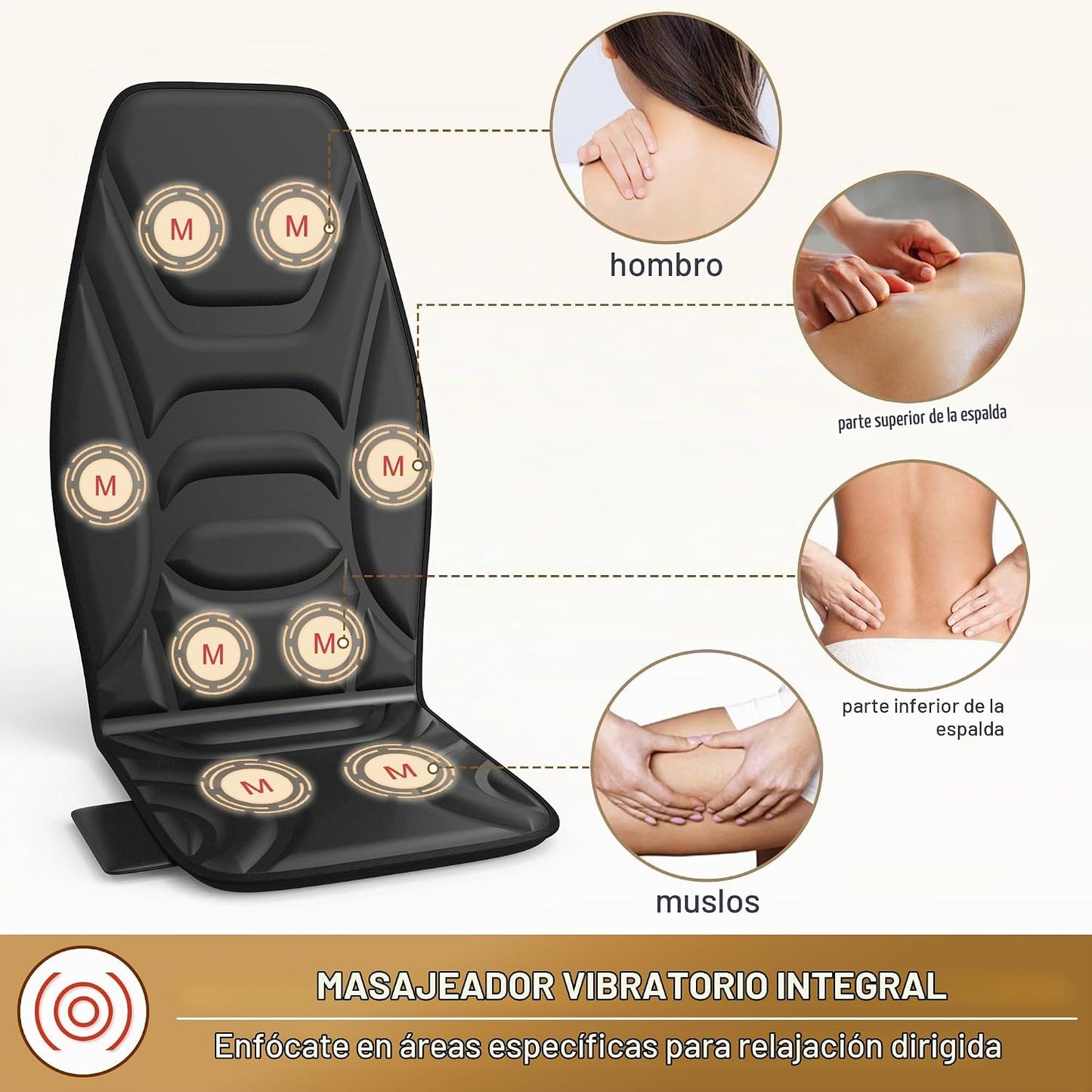 comrelax Masajeador de espalda con calor para silla, cojín de asien...