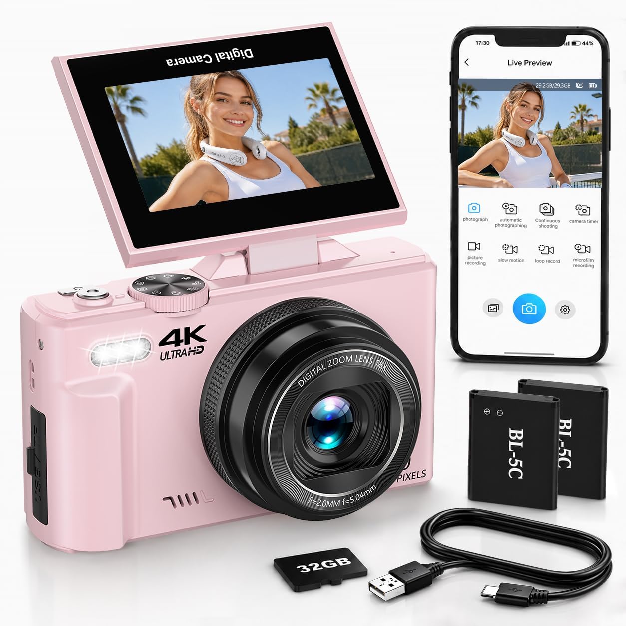Cámara digital 4K para fotografía, cámara Vlogging de 64MP con pant...
