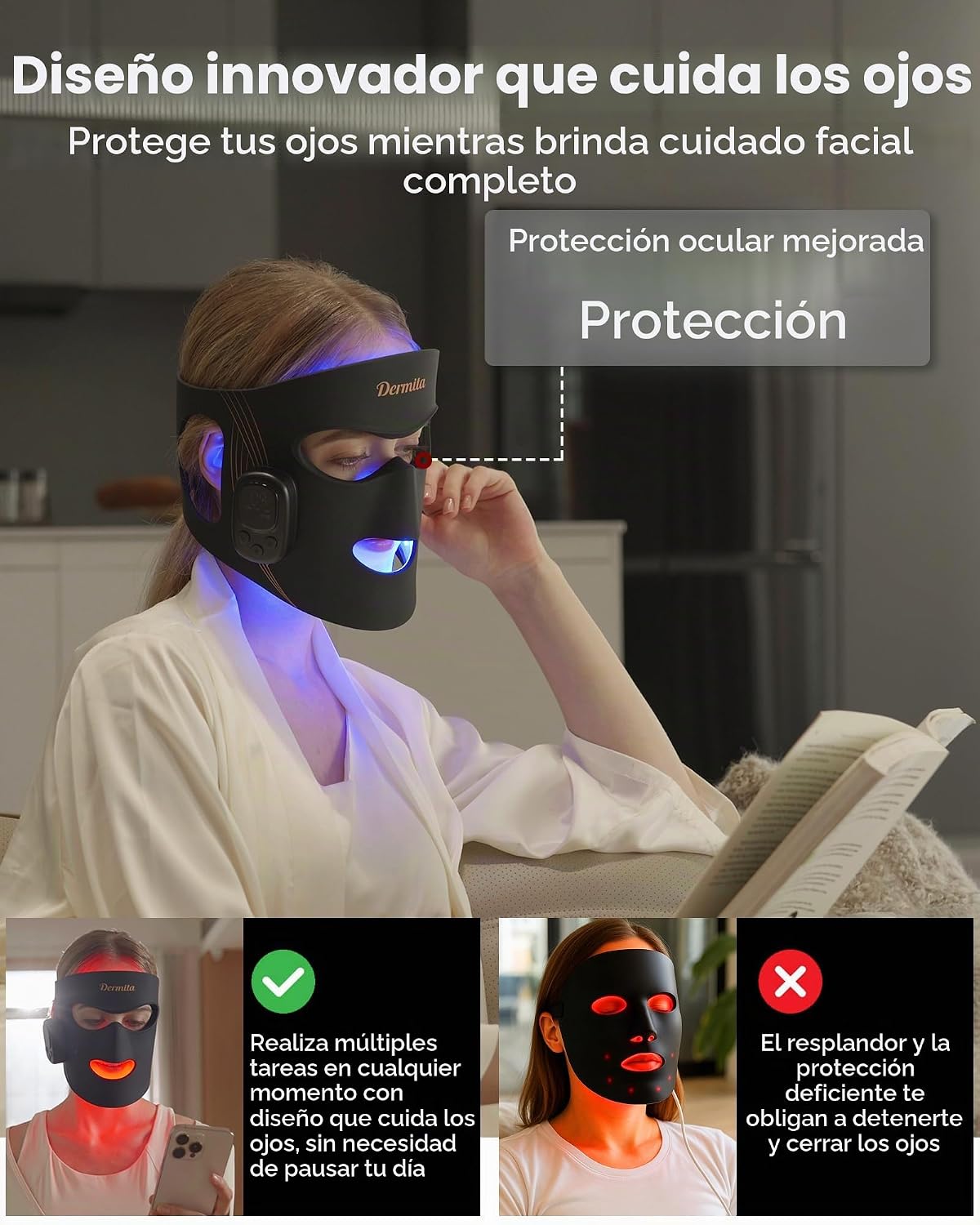 Terapia de luz roja inalámbrica para la cara con 400 LED, terapia d...