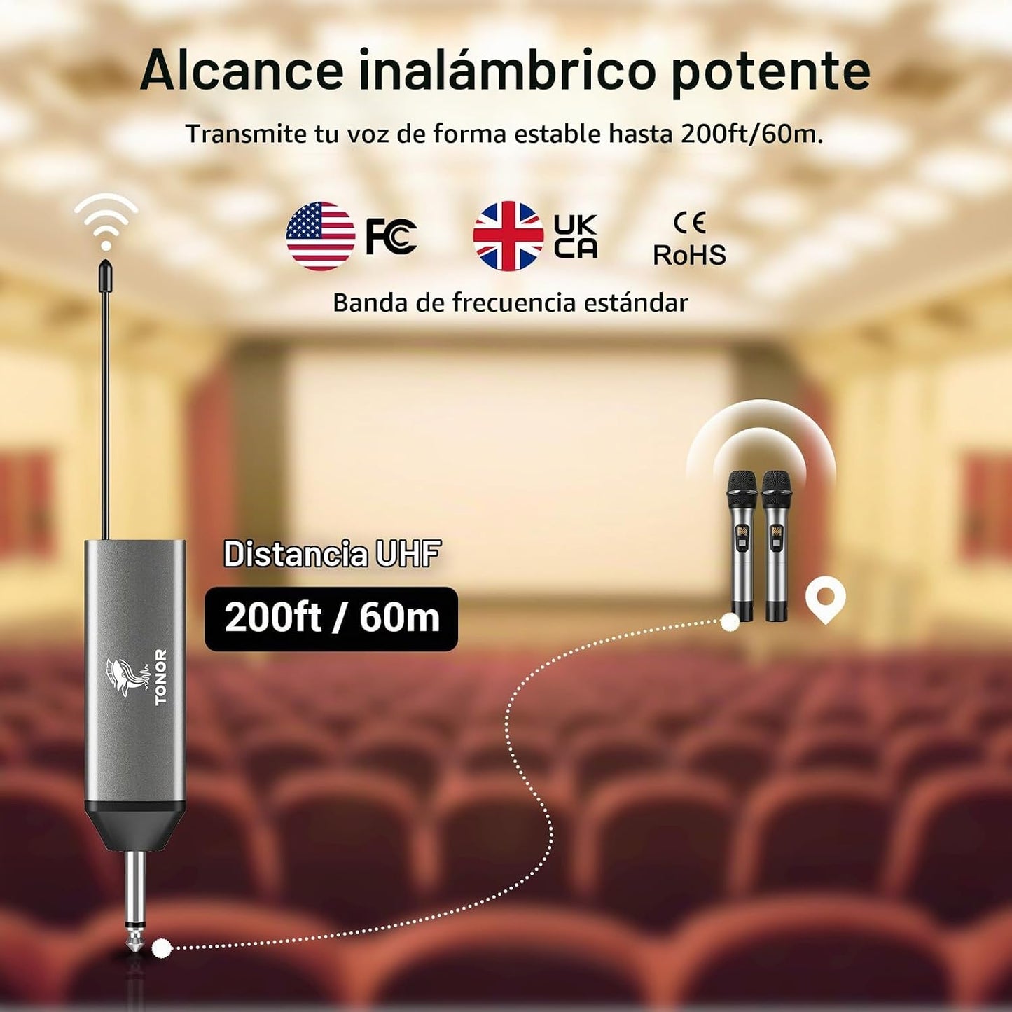 Micrófonos inalámbricos TONOR, micrófono de karaoke UHF con recepto...