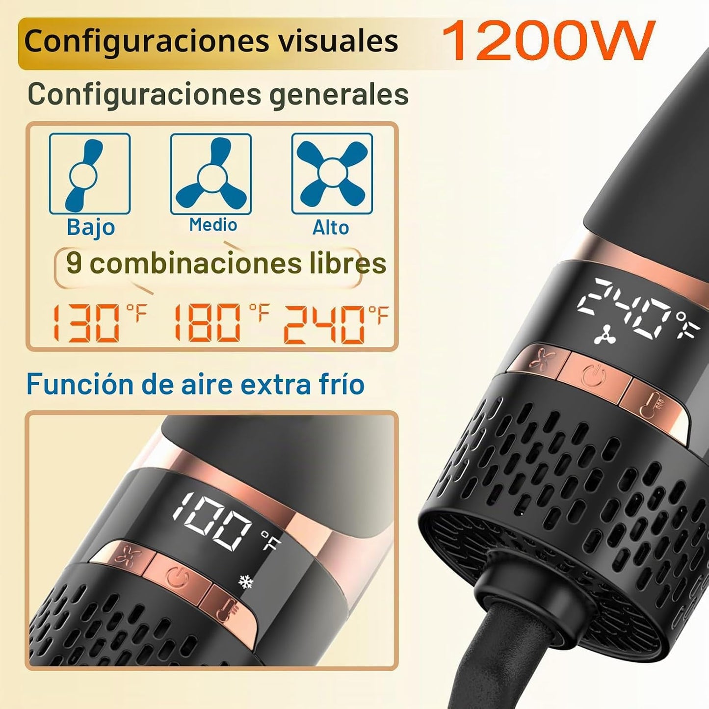 Nicebay Cepillo secador de pelo con pantalla de visualización, volu...