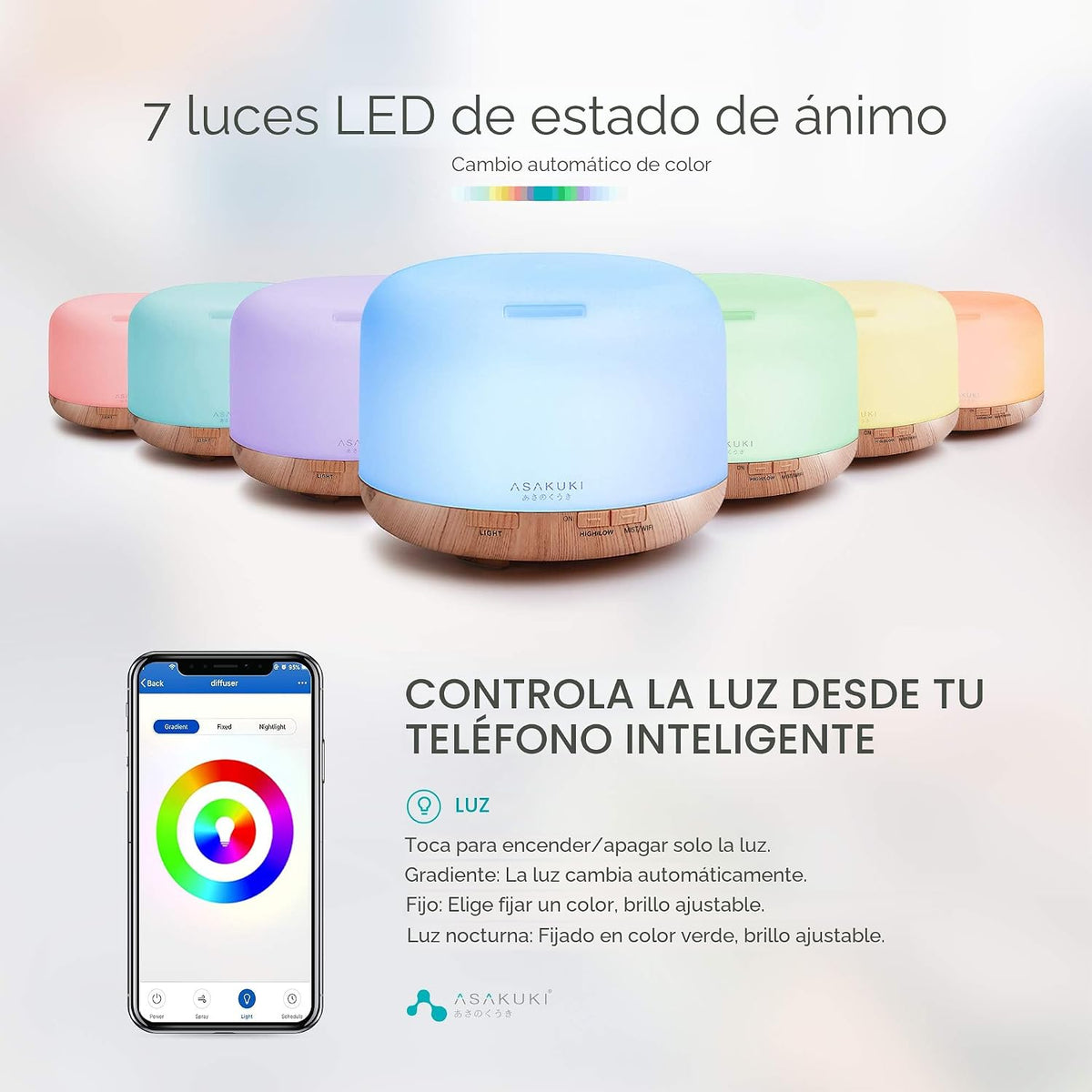 ASAKUKI - Difusor inteligente de aceites esenciales con Wi-Fi, apli...