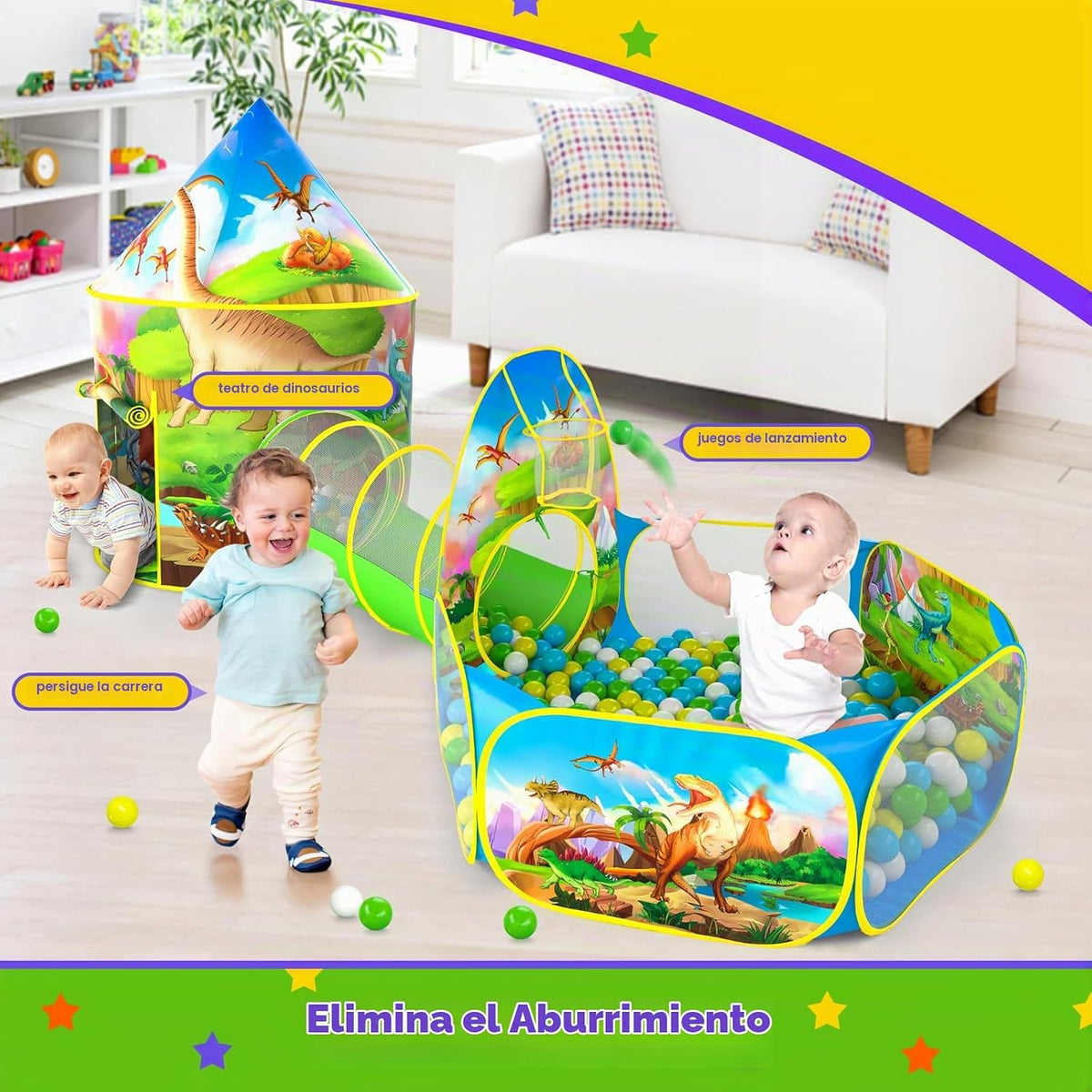 PigPigPen Tienda de campaña de dinosaurio de 3 piezas para niños, h...