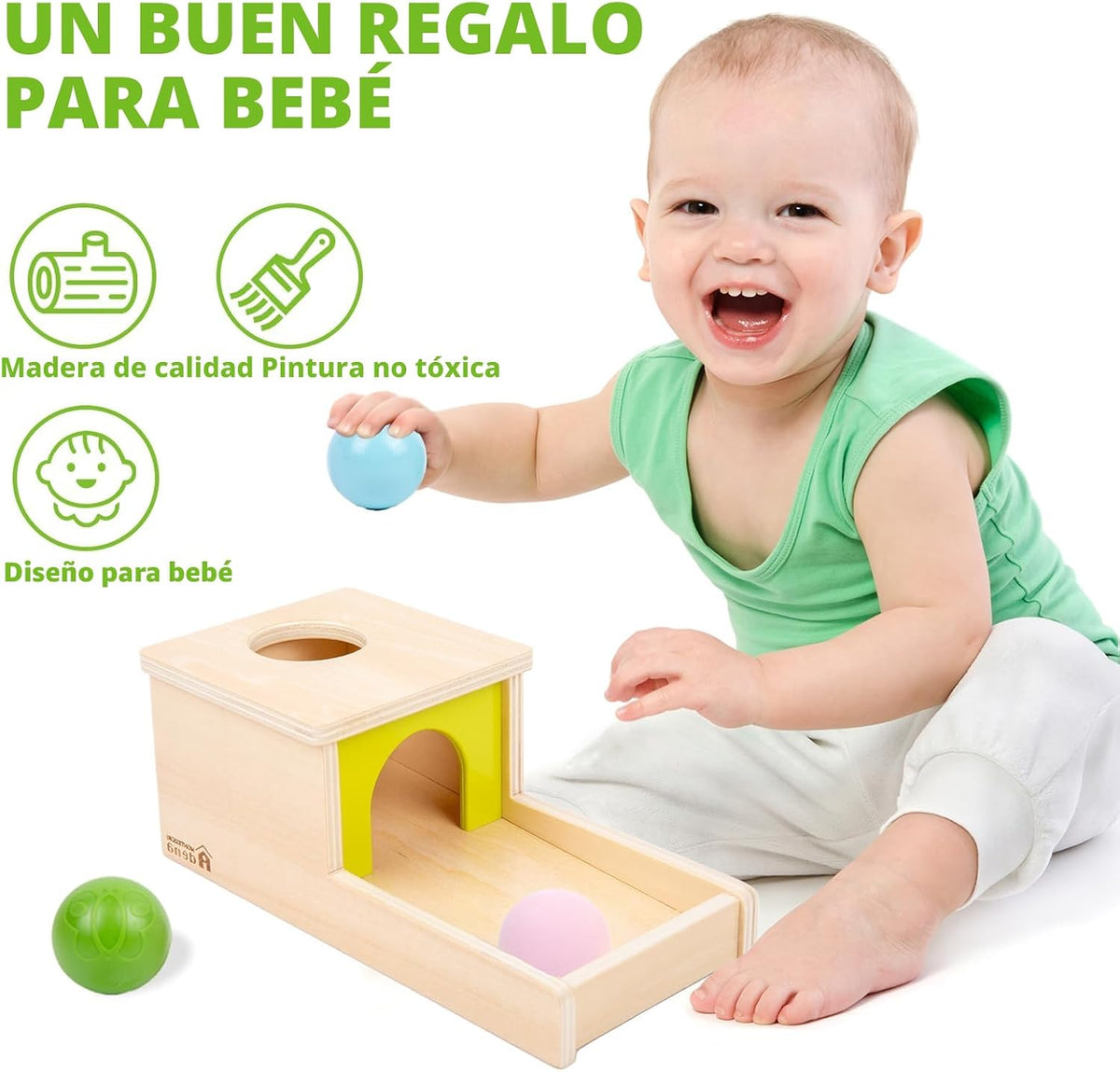 Caja de permanencia de objetos con bandeja y tres bolas de juguetes...