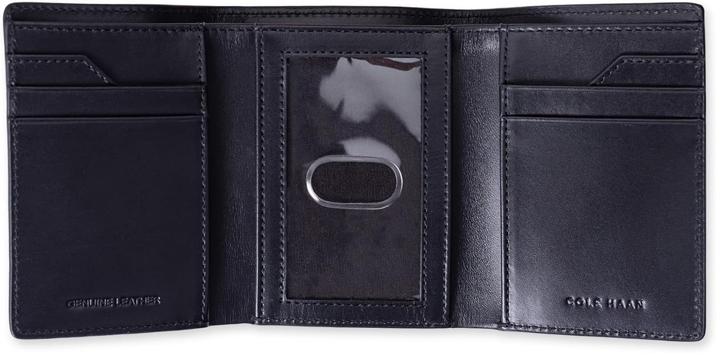 Cole Haan Billetera compacta de cuero para hombre con triple pliegu...