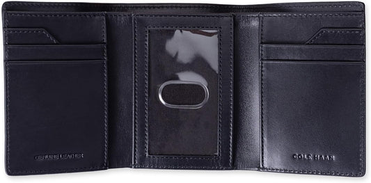 Cole Haan Billetera compacta de cuero para hombre con triple pliegu...