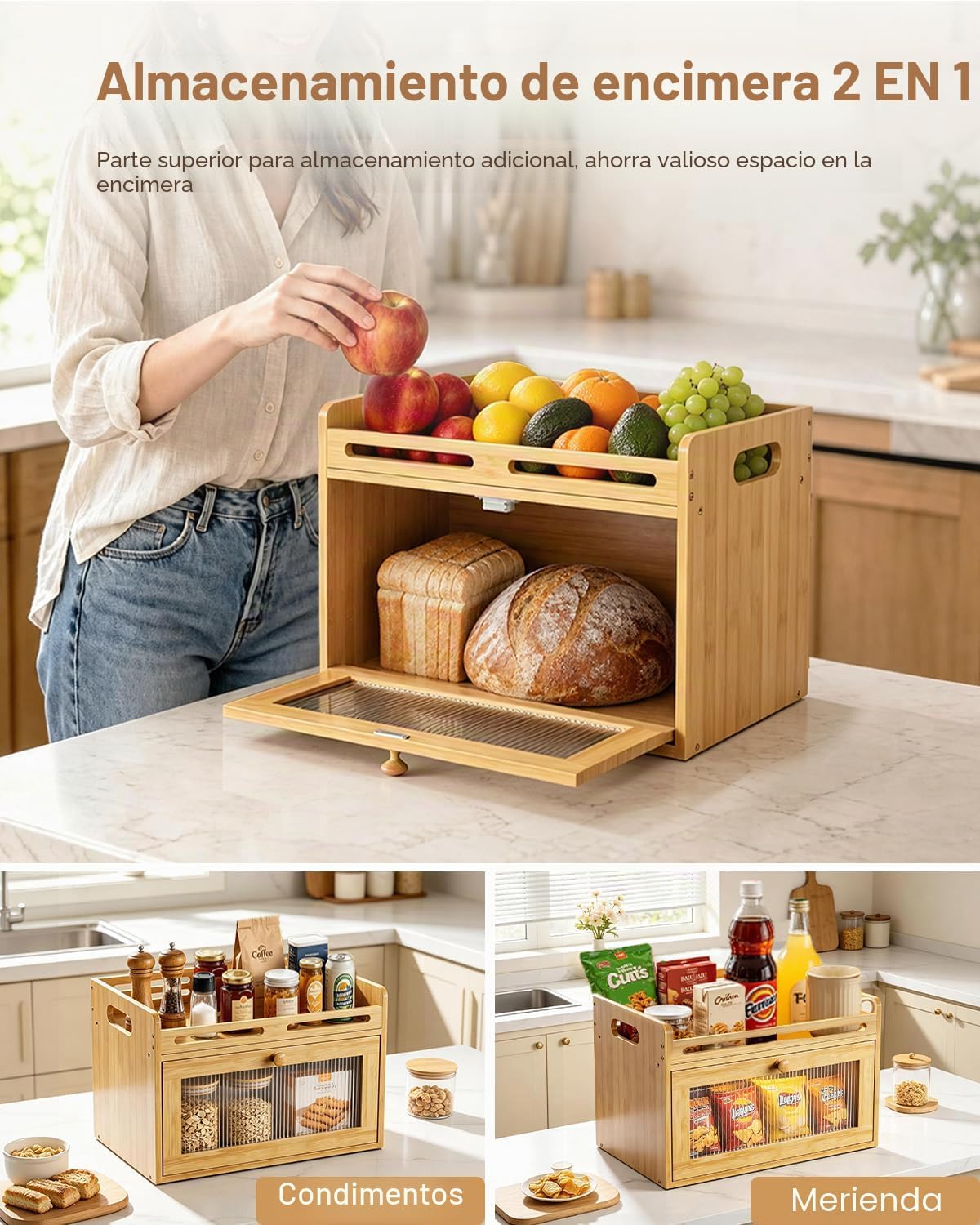 Coiesol Panera para encimera de cocina, contenedor de almacenamient...
