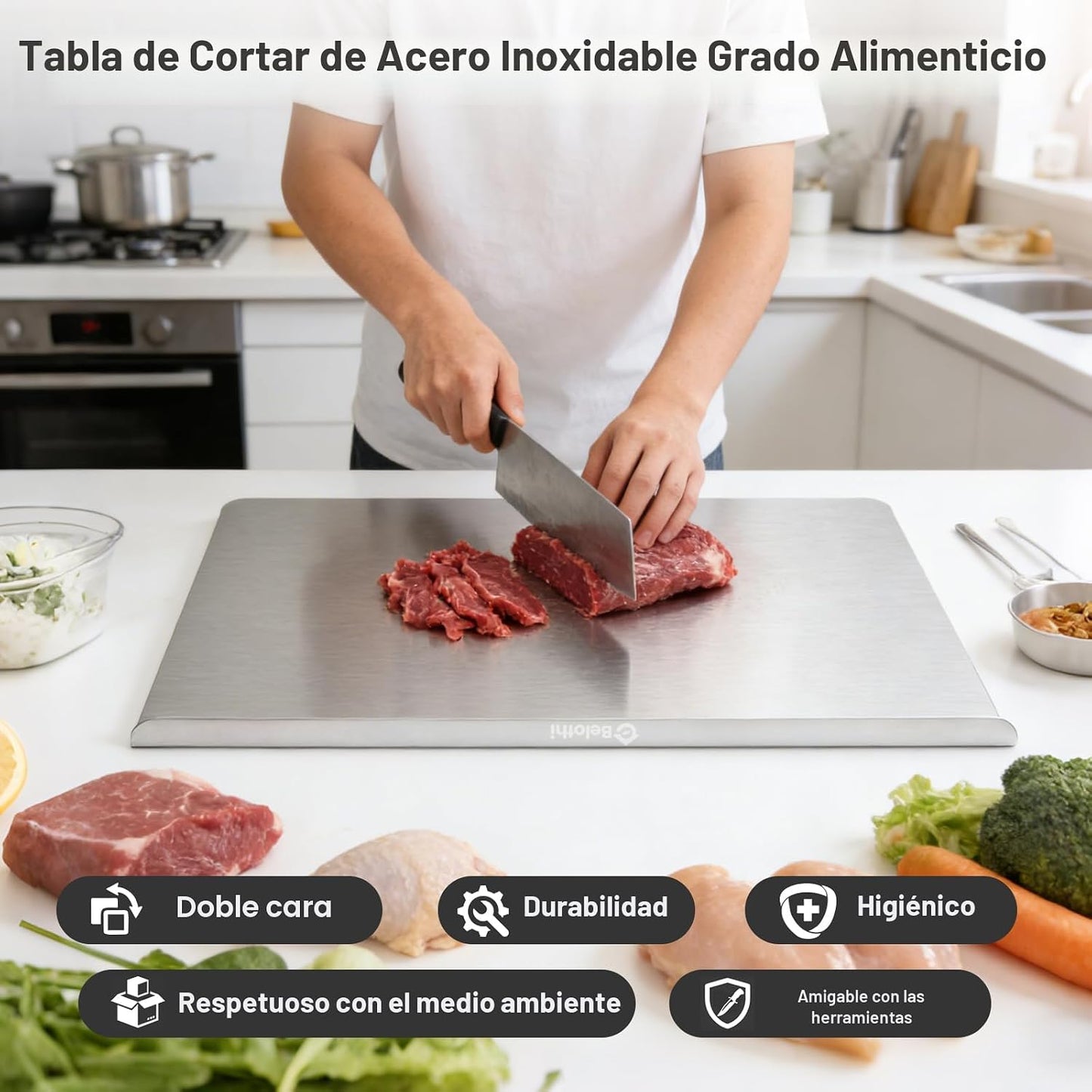 Tabla de cortar de acero inoxidable con labio, tablas de cortar no...
