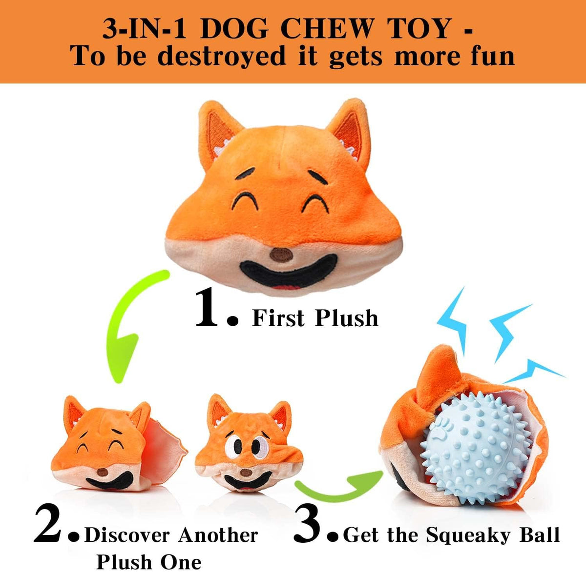 MewaJump Juguetes Chirriantes para Perros con Bola 3-en-1 de Peluch...