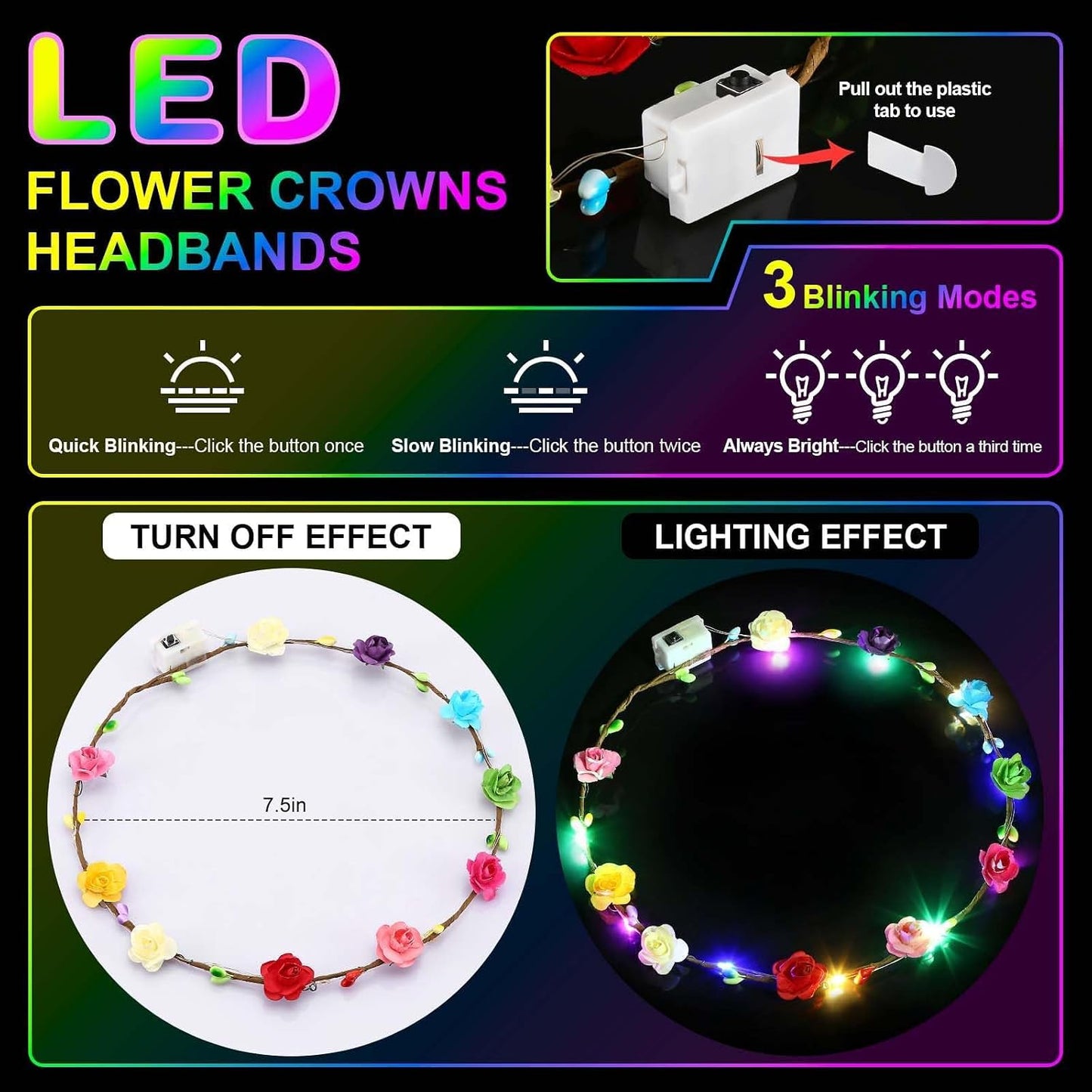HONLYNE 54 PCS Coronas de Flores LED Diademas, Coronas de Flores Il...