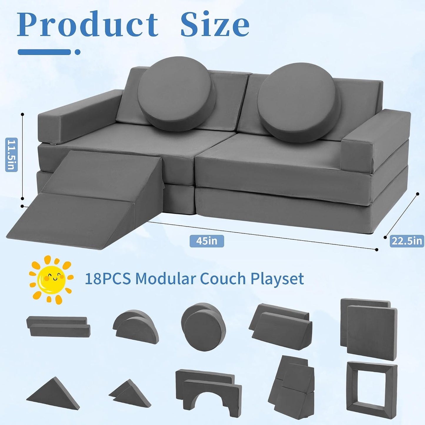 Edbuosy Sofá para Niños Pequeños Sofá Infantil Modular - 18 piezas...