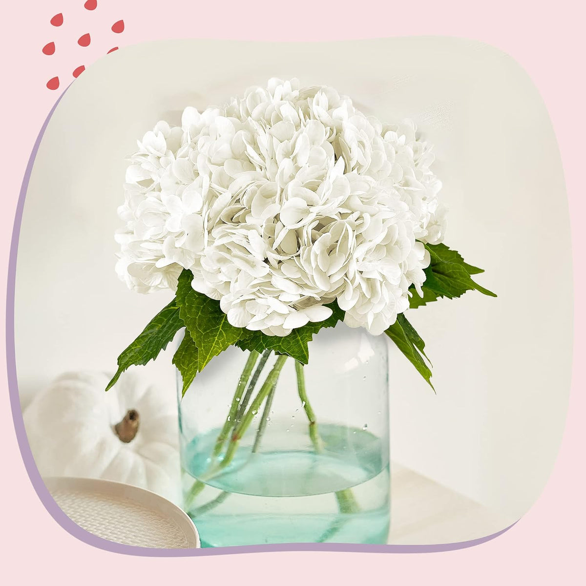 Yatim Hortensias artificiales blancas de 21 pulgadas con tallos 5 p...