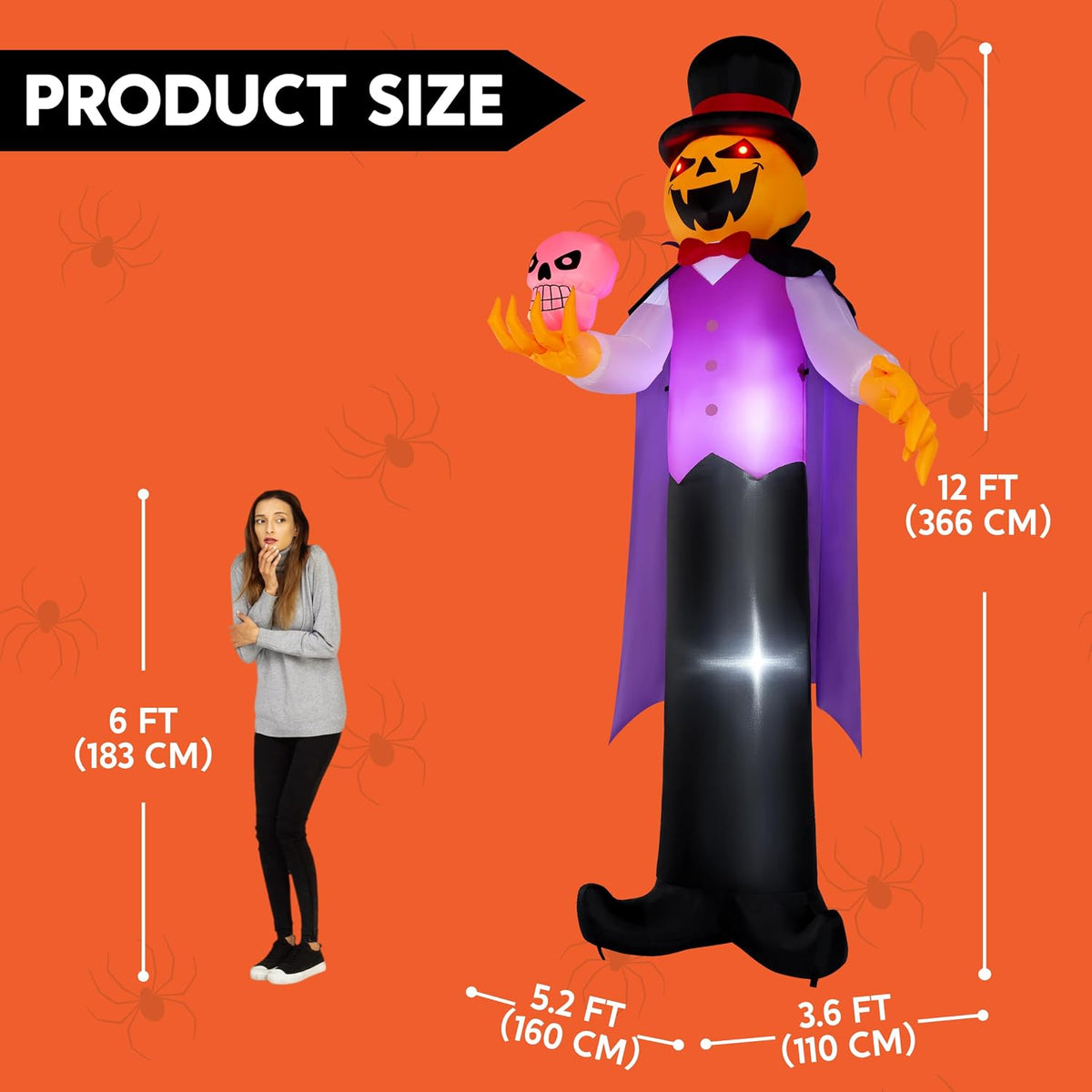 Joiedomi Calabaza inflable gigante de Halloween de 12 pies, vampiro...