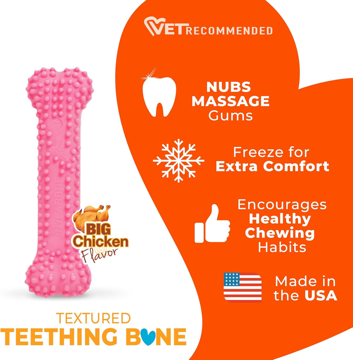 Nylabone Puppy Chew Pink - Hueso de perro con textura para dentició...