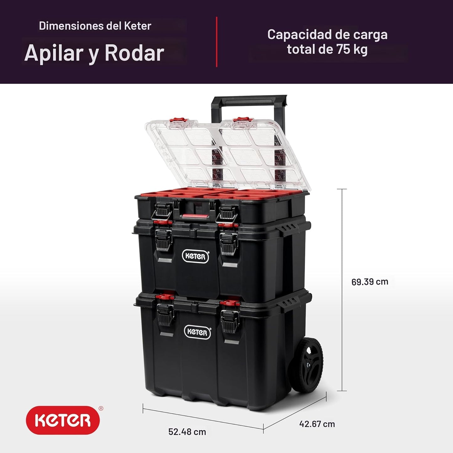 Keter Stack-n-Roll Organizador Modular de Herramientas para Almacen...