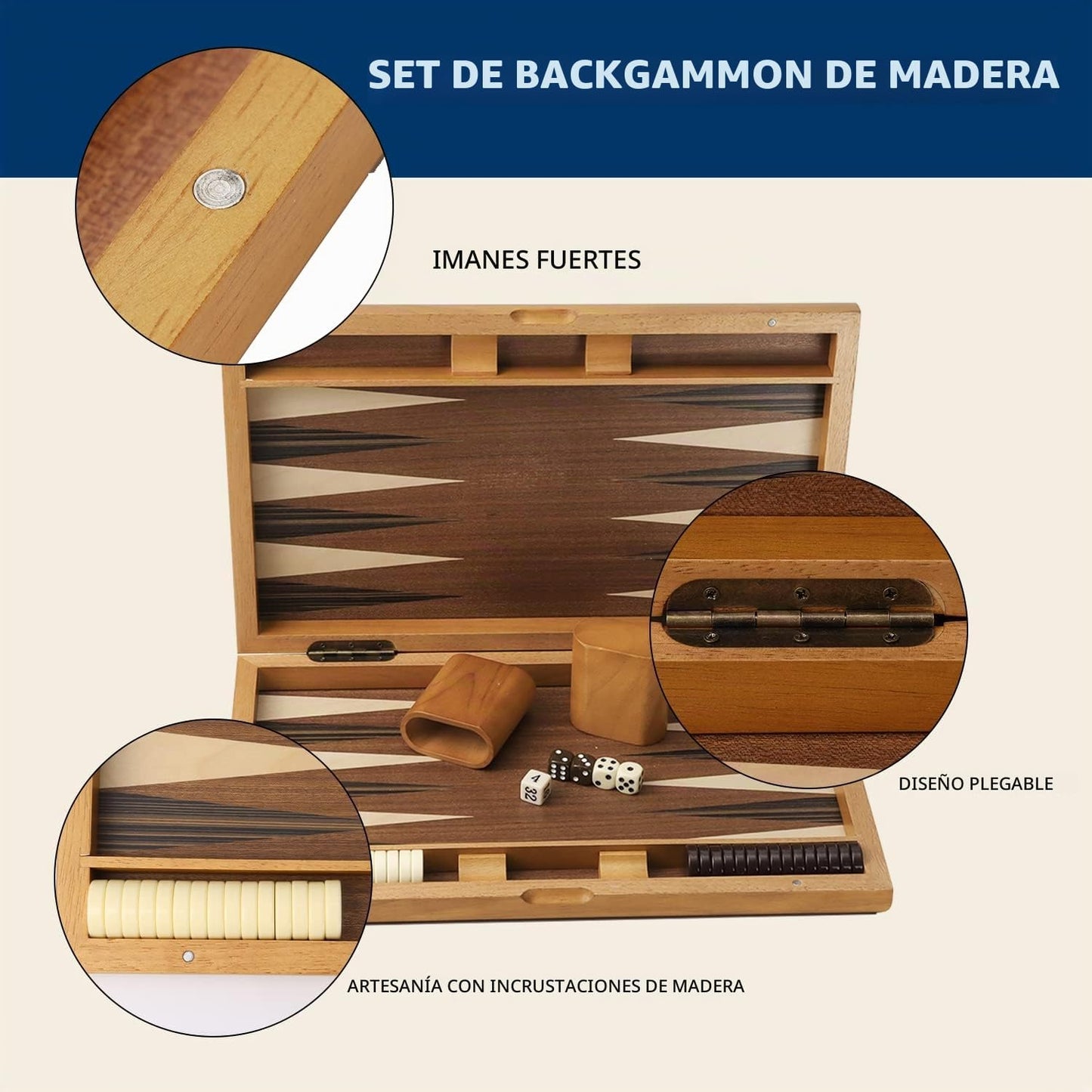 GSE - Juego de tablas de backgammon con incrustaciones de madera pr...