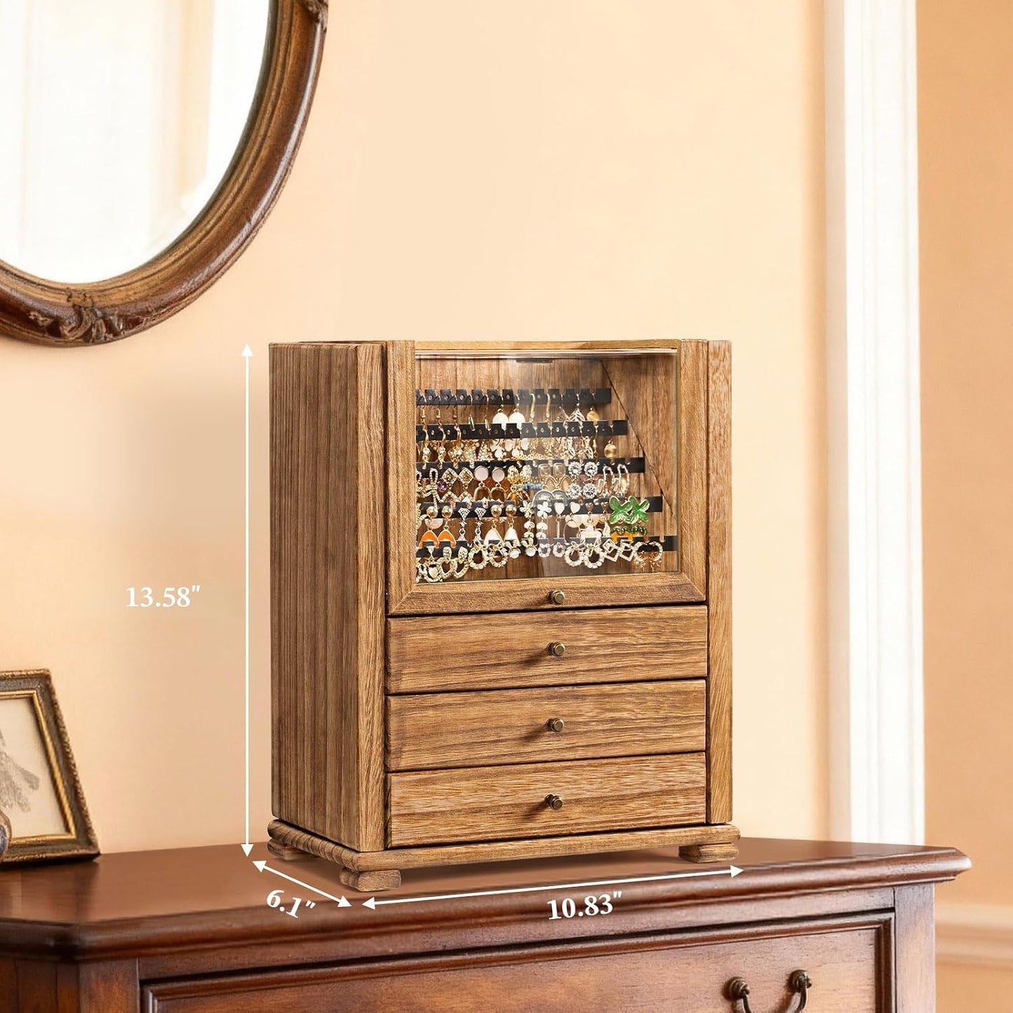 Srillollar Organizador de joyero, cajas de joyería de madera rústic...