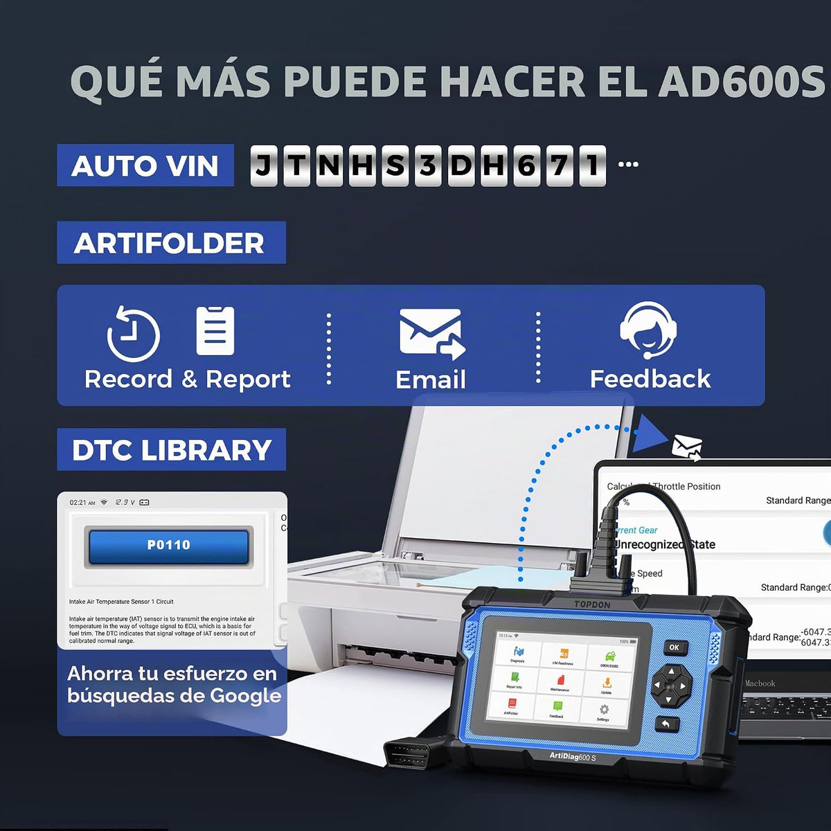 Escáner OBD2 TOPDON AD600S - Herramienta de escaneo, diagnóstico, p...