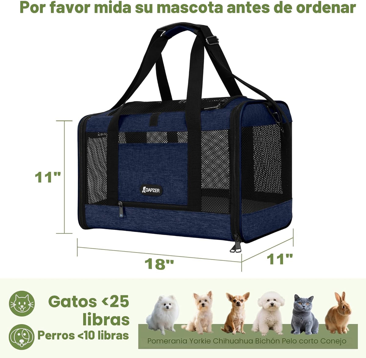 GAPZER - Transportador para gatos de 18 x 11 x 11 pulgadas, aprobad...