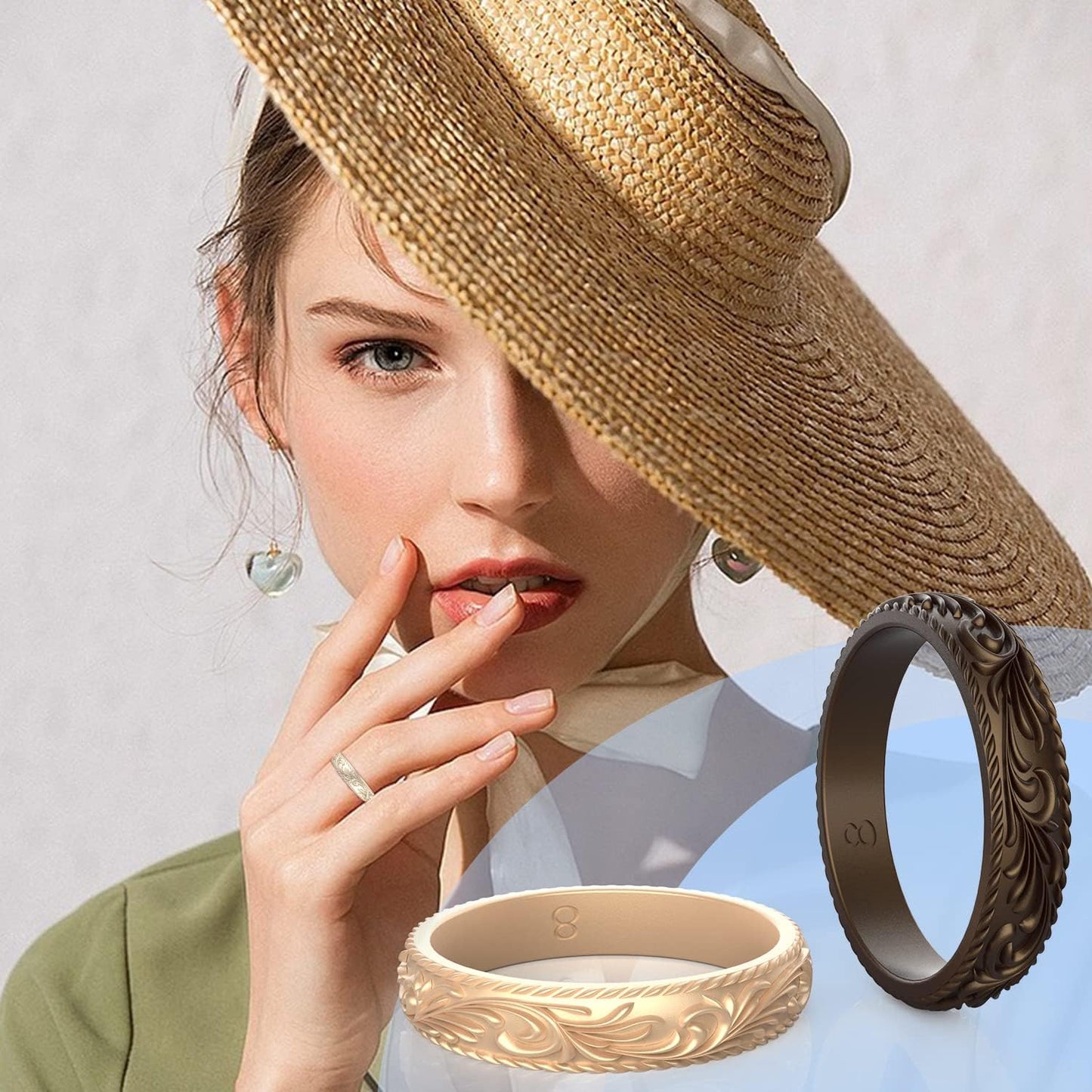 Zollen Anillos de boda de silicona para mujer, paquete de 4\/7 unid...