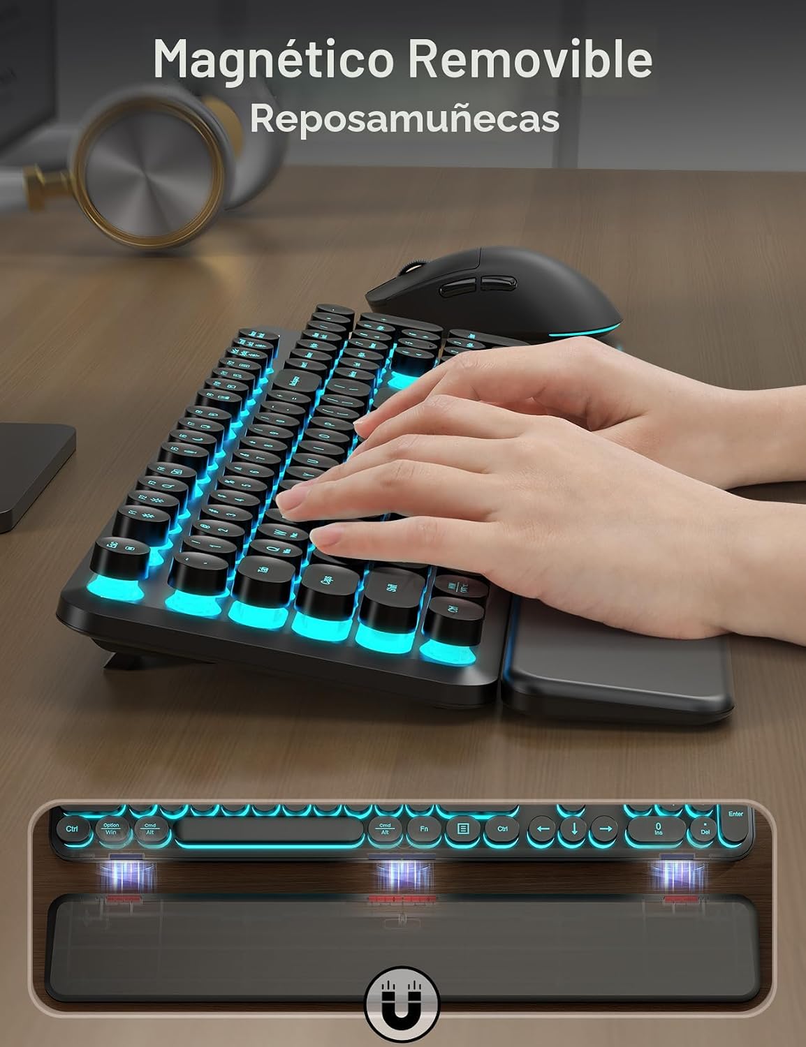 Teclado y ratón inalámbricos retroiluminados - Teclado de máquina d...
