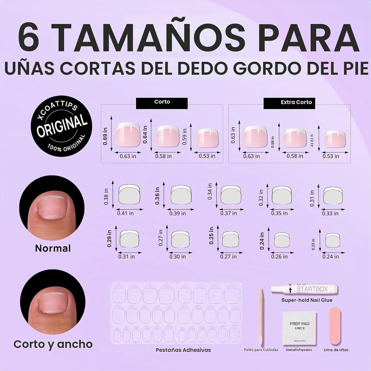 BTArtbox - Uñas postizas para los dedos del pie, puntas francesas b...