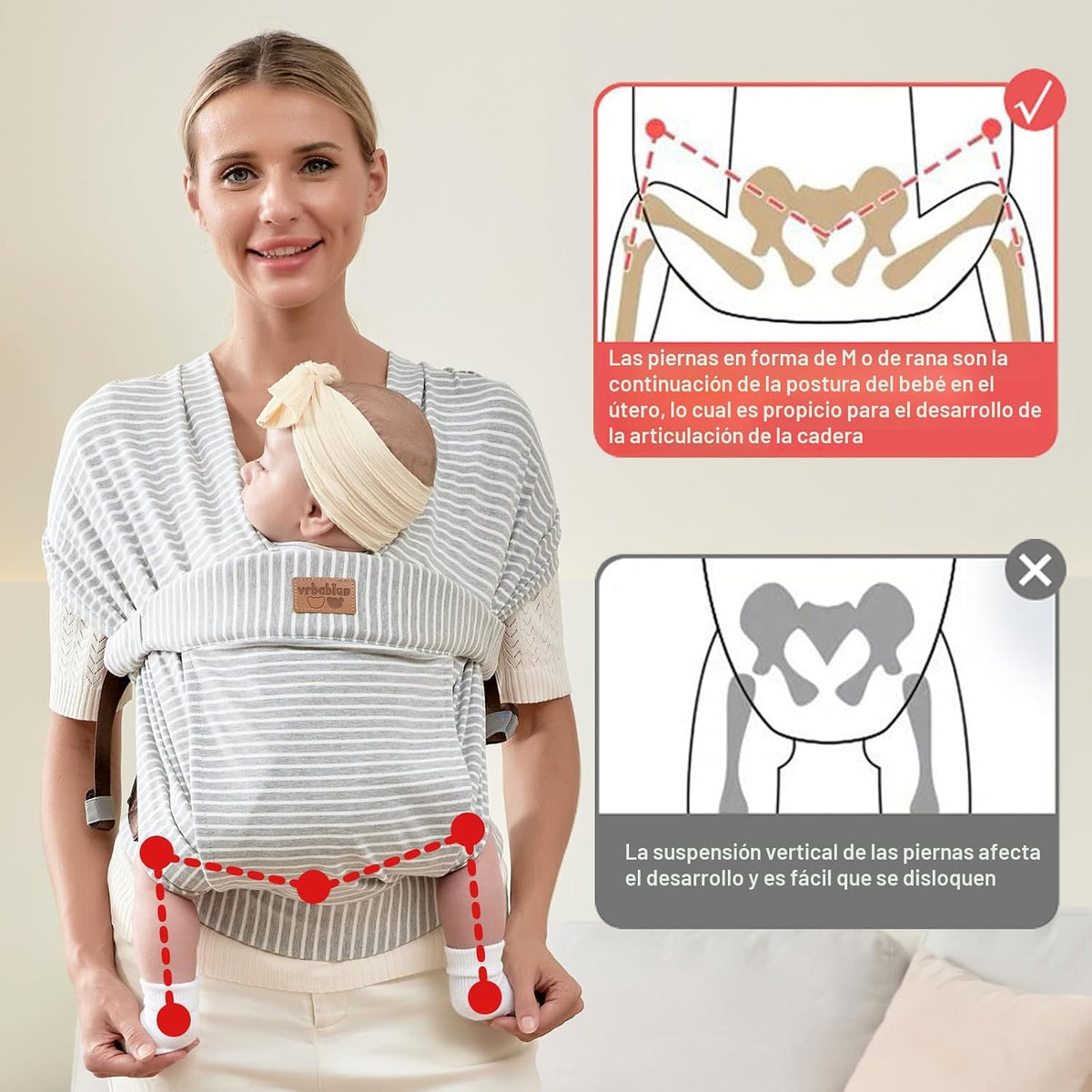 vrbabies Fulares portabebés para recién nacidos a niños pequeños, c...