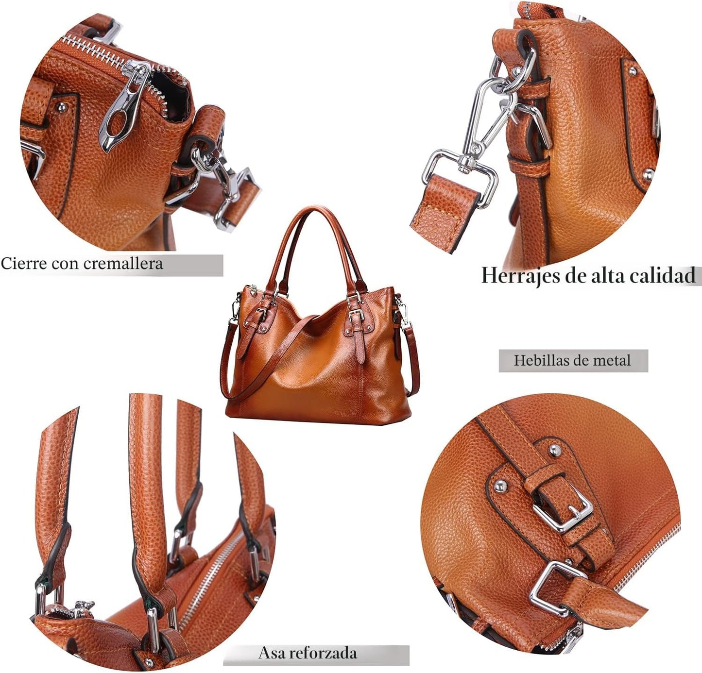 HESHE - Carteras y bolsos de cuero genuino para mujer, bolso de man...