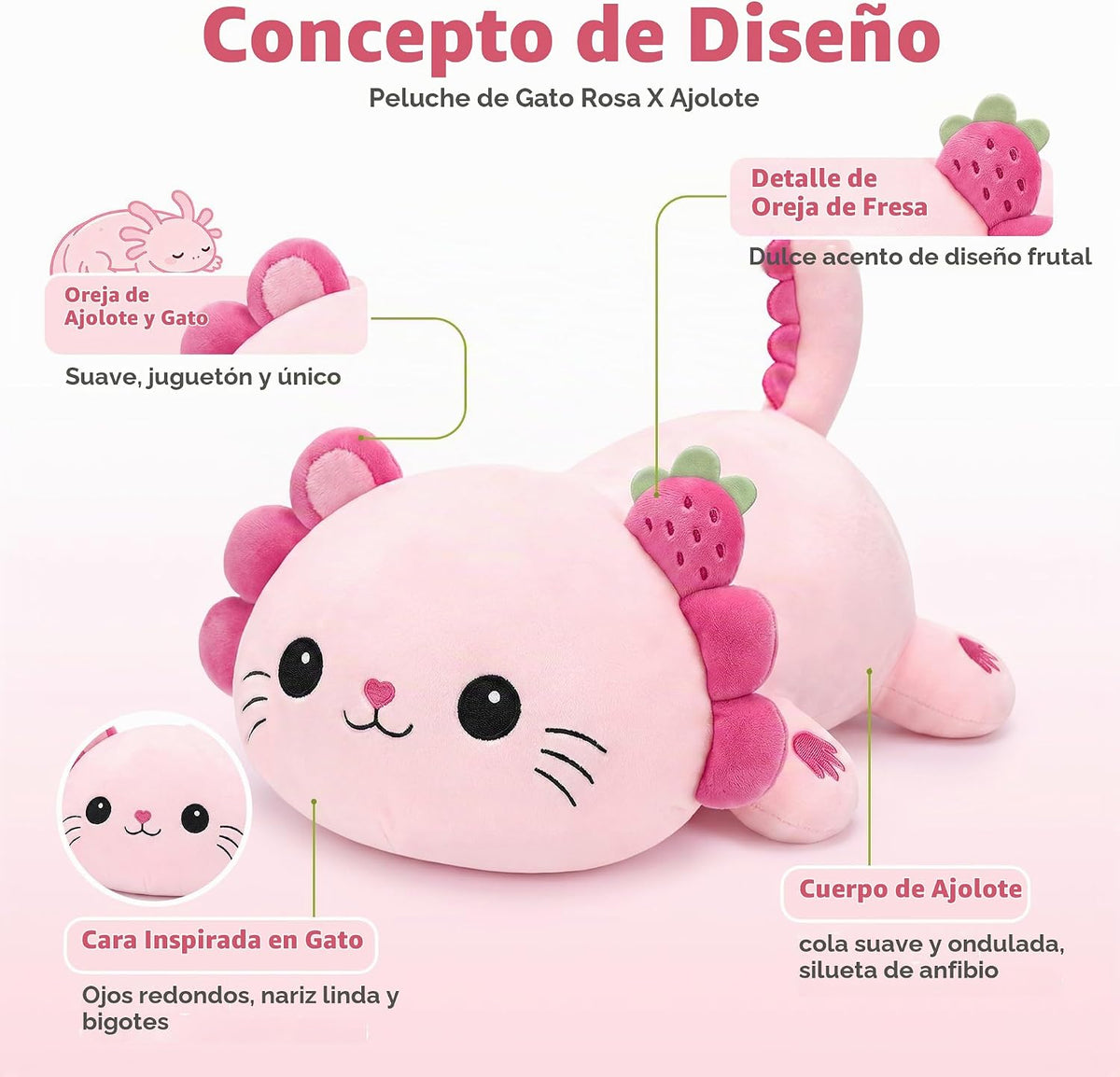 Onsoyours Almohada de peluche original de gato de ajolote de 13 pul...