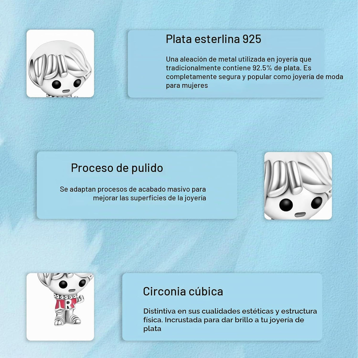 H.ZHENYUE Dijes de plata esterlina 925 con diseño de personaje de p...
