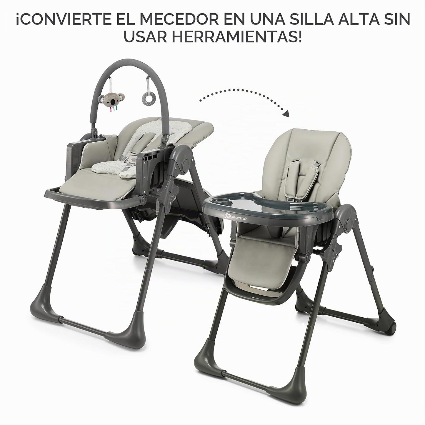 Kinderkraft Tummie - Silla alta 2 en 1, color gris | Ergonómico, re...