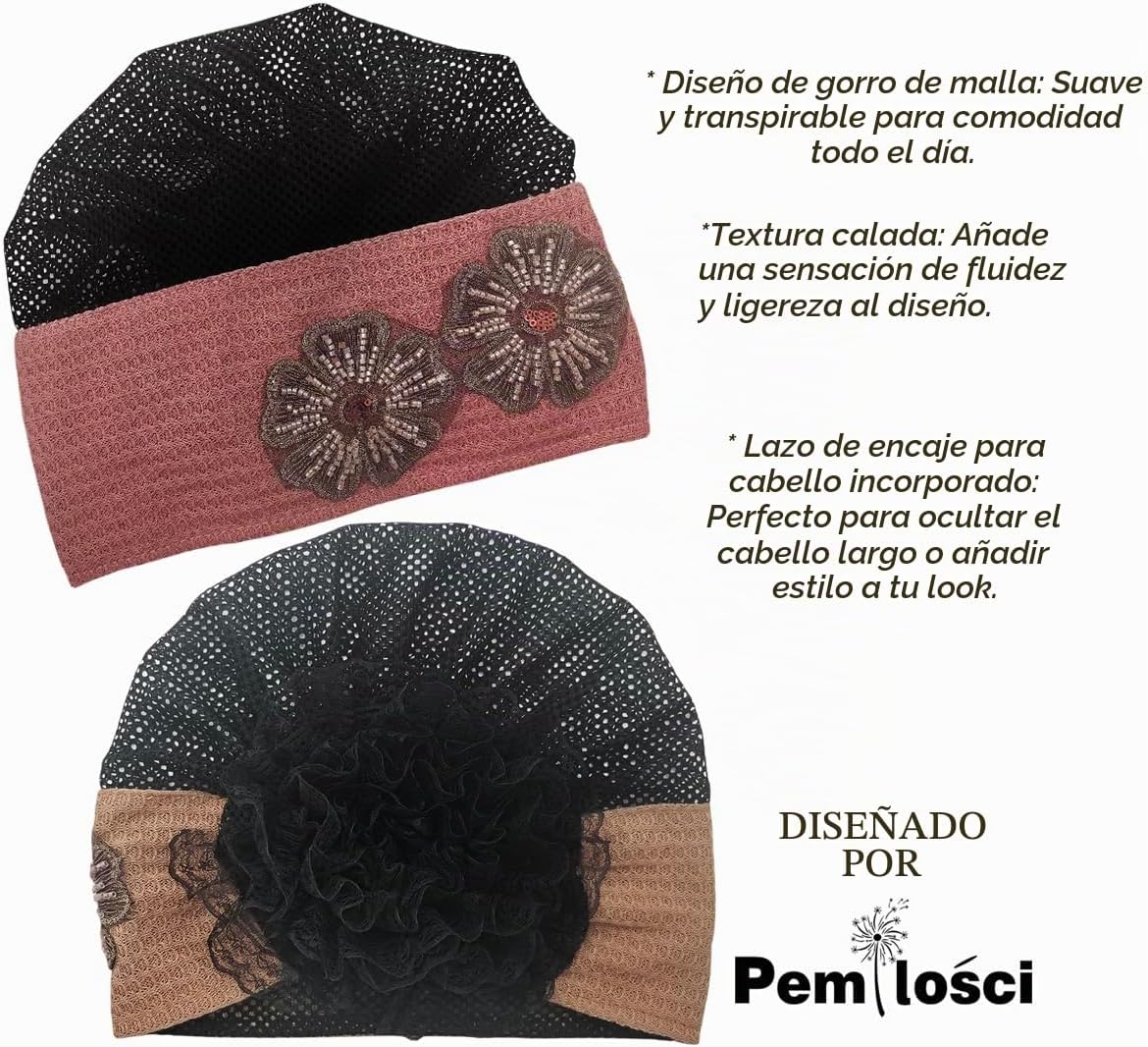 Pemilosci Paquete de 2 gorros de encaje para la cabeza, gorro de ma...