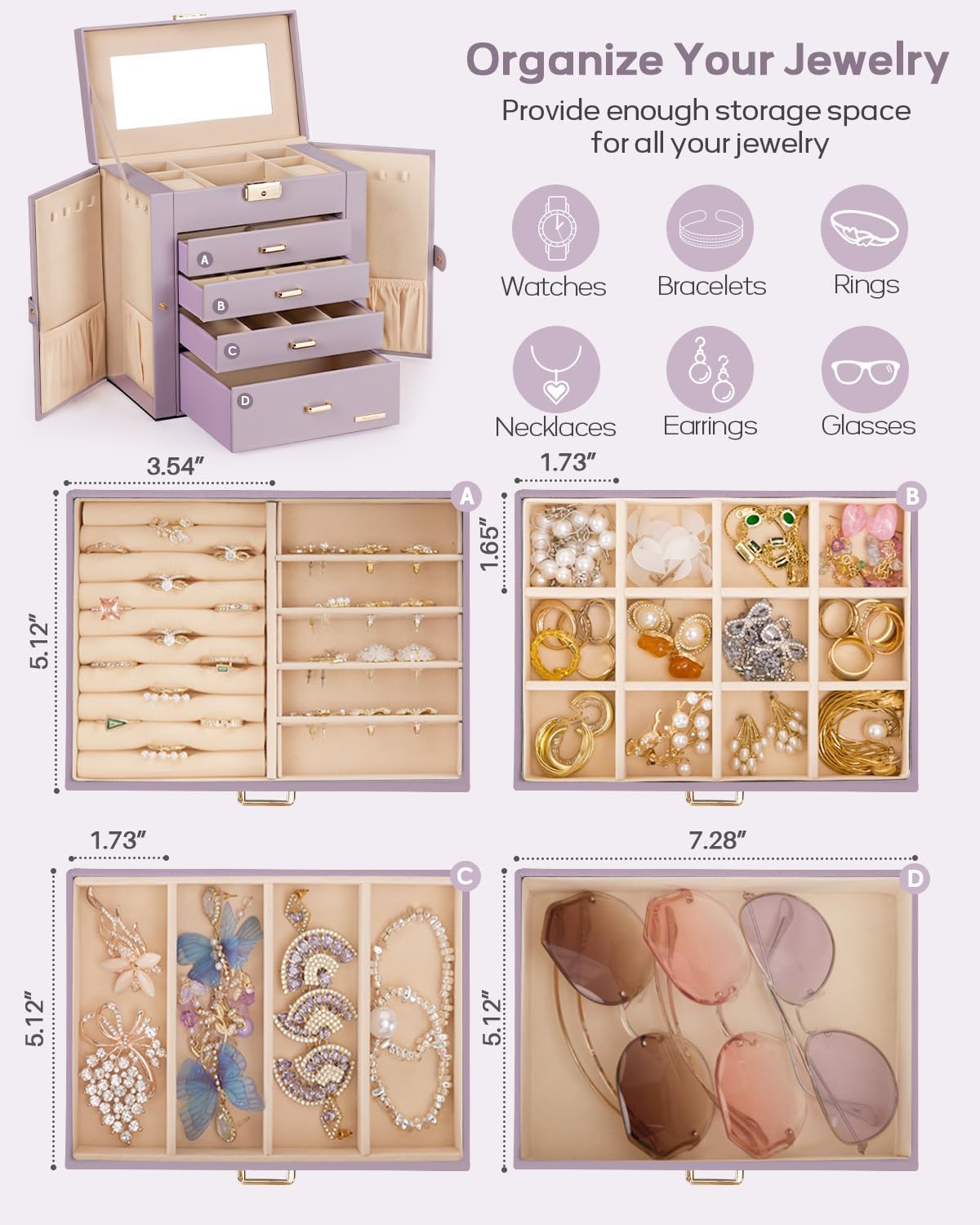 Homde Regalos de Navidad Caja de Joyas Enorme de Cuero Sintético Or...