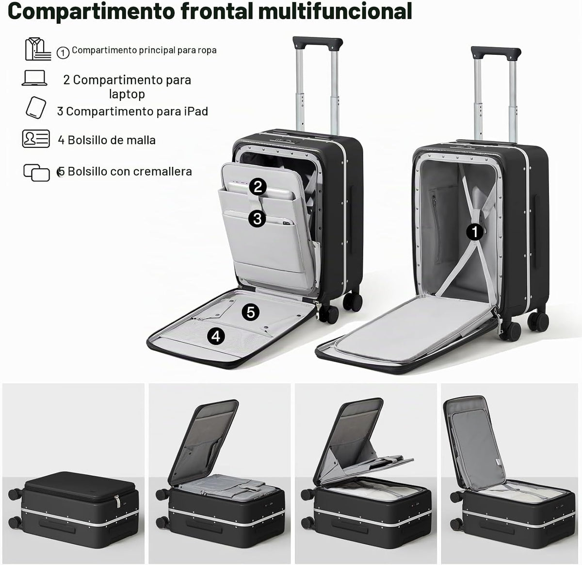 mixi Equipaje de mano, maleta de 20 pulgadas con bolsillo frontal,...
