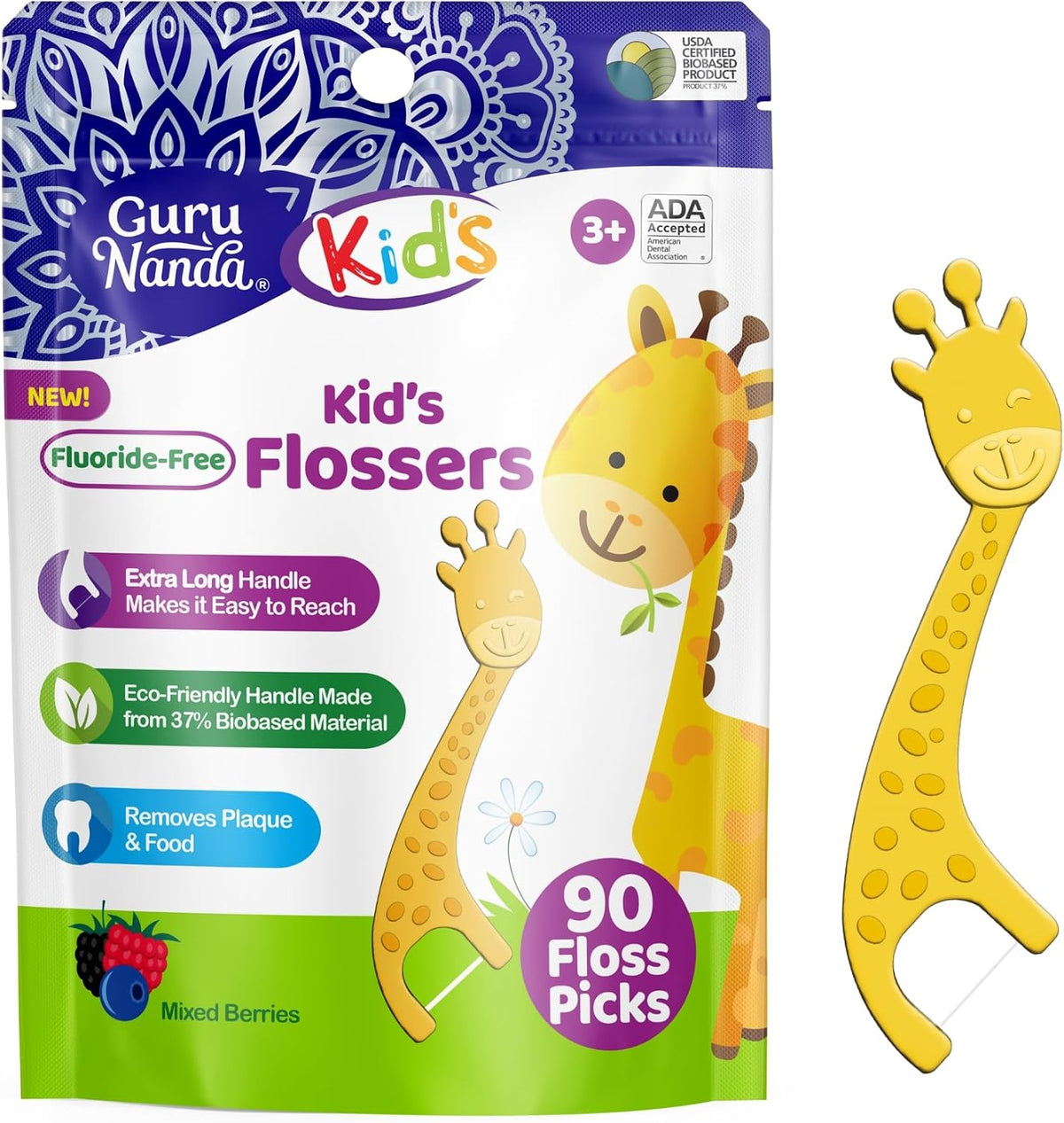 GuruNanda Palillos de hilo dental para niños, palillos extralargos...