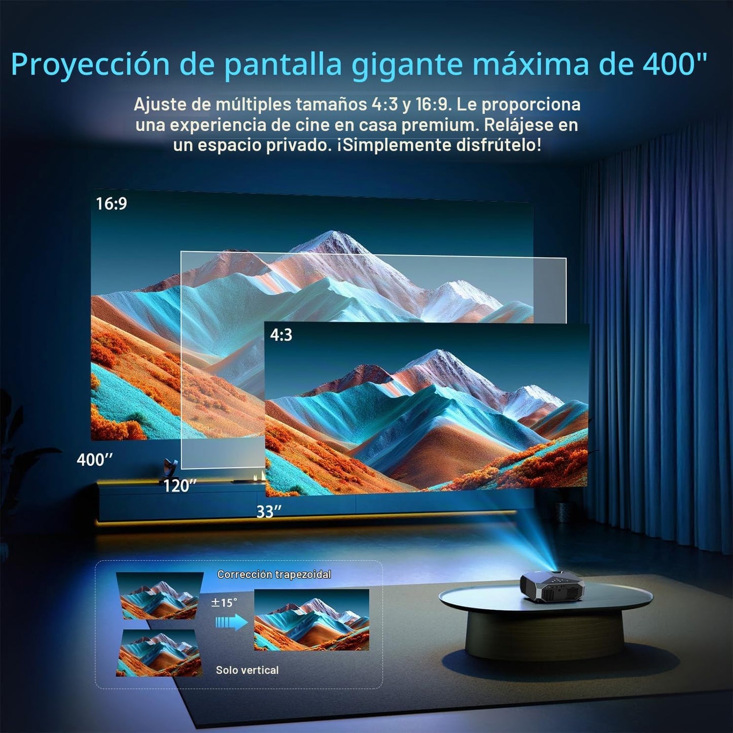 [Compatible con Netflix\/alto brillo] Proyector inteligente con WiF...
