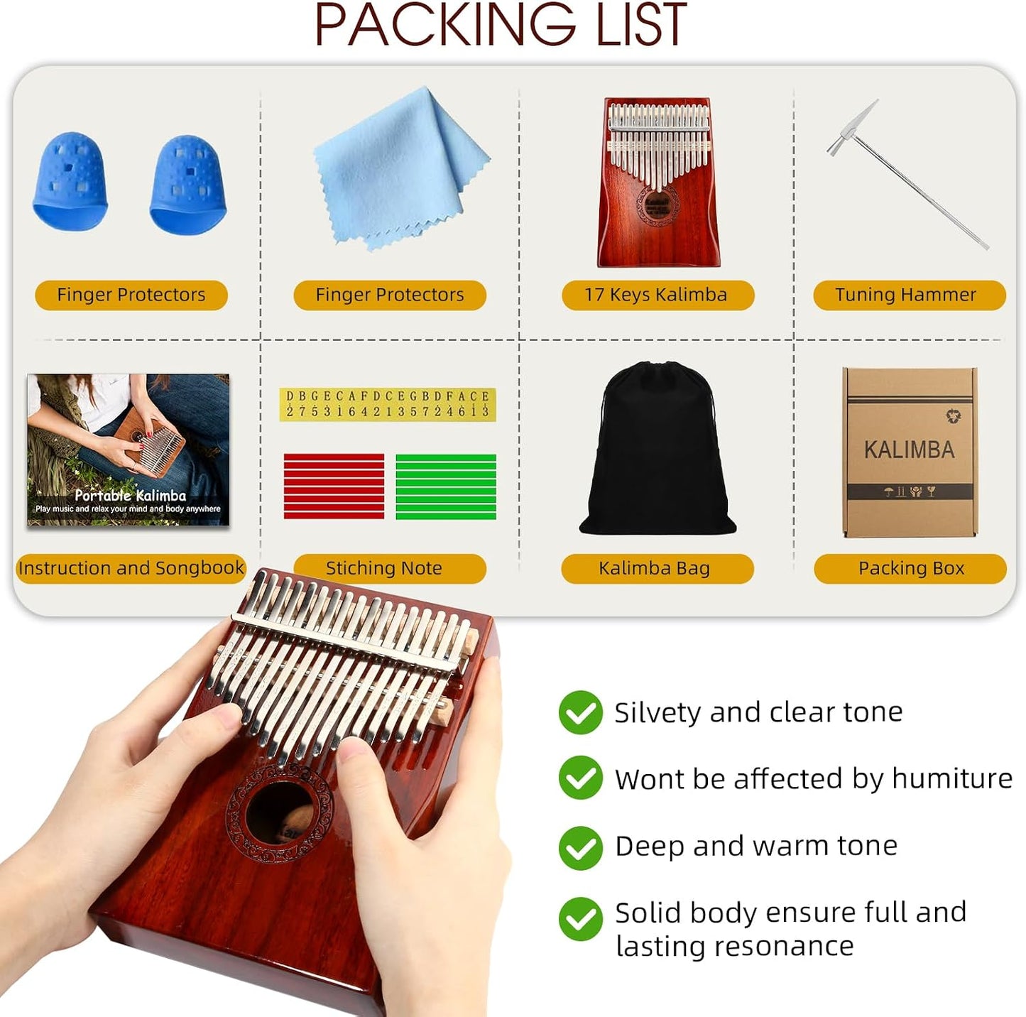 Kalimba Piano de Pulgar, YUNDIE Portátil de 17 Teclas Mbira Piano d...