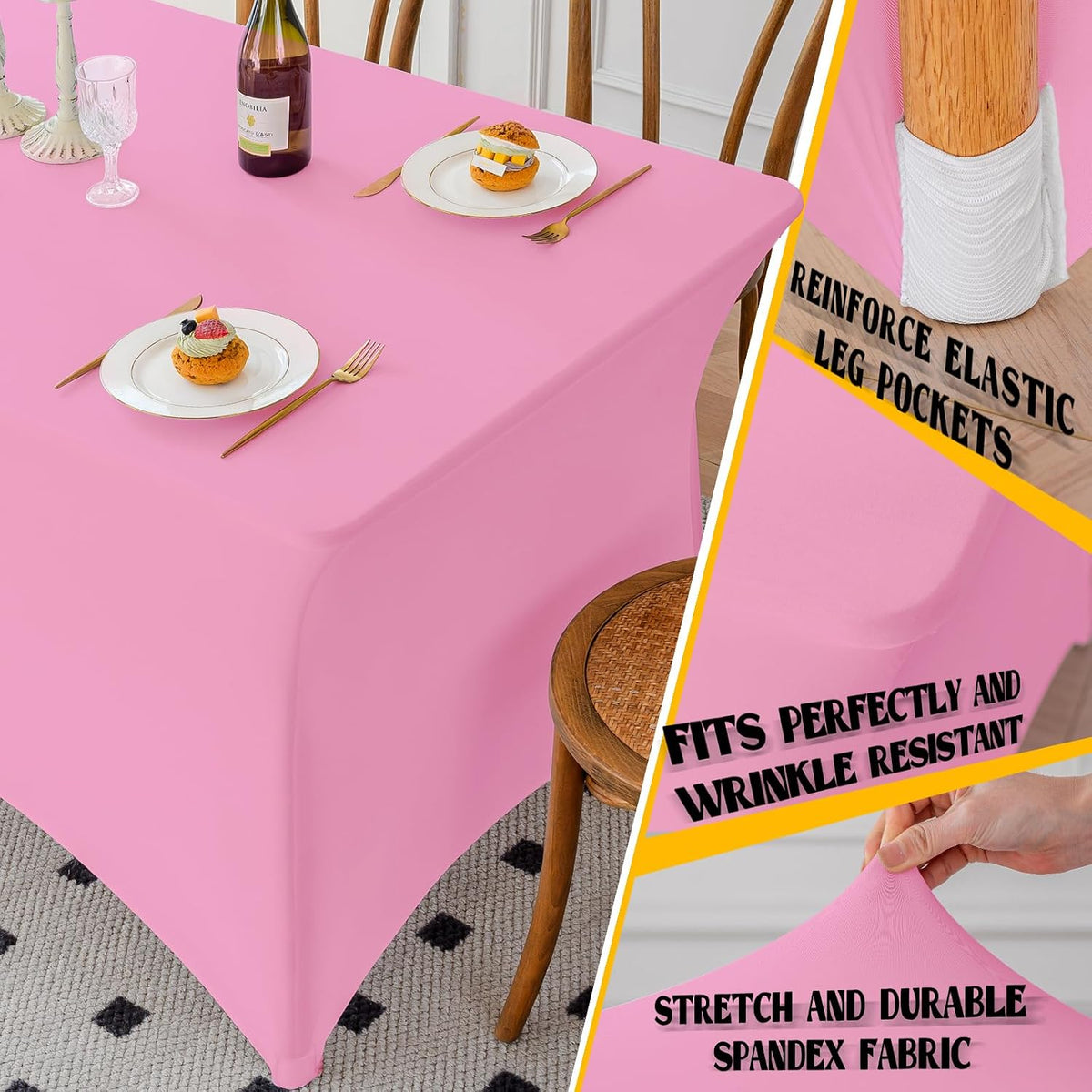 Famstar Paño de Mesa Rosa de 4 Pies de Elastano, Paño de Mesa Ajust...