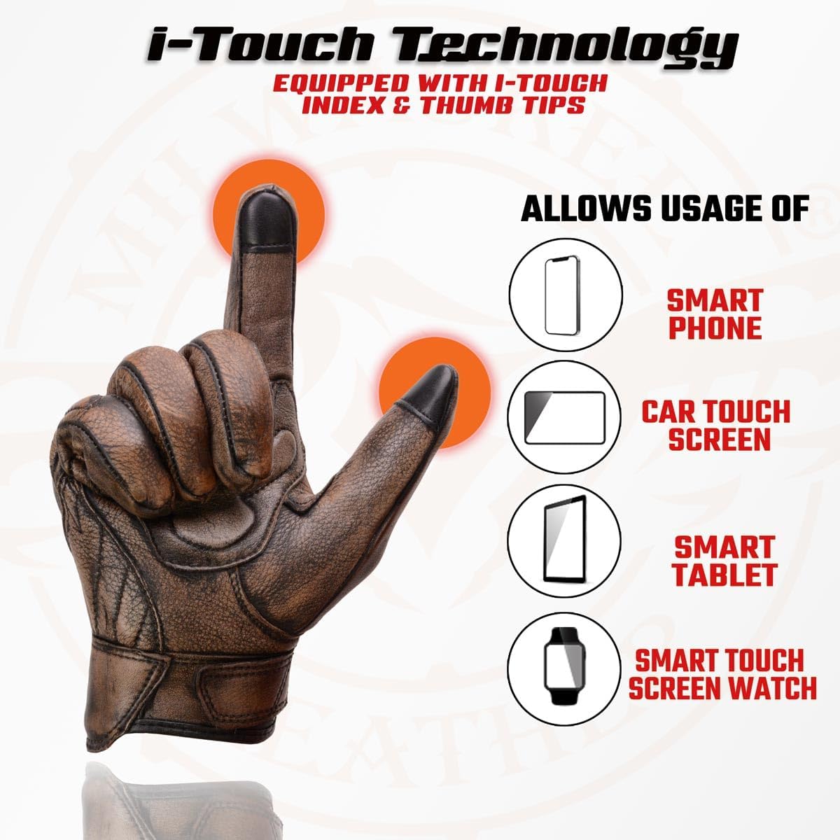 Milwaukee Leather MG7514 - Guantes de piel marrón para hombre, comp...