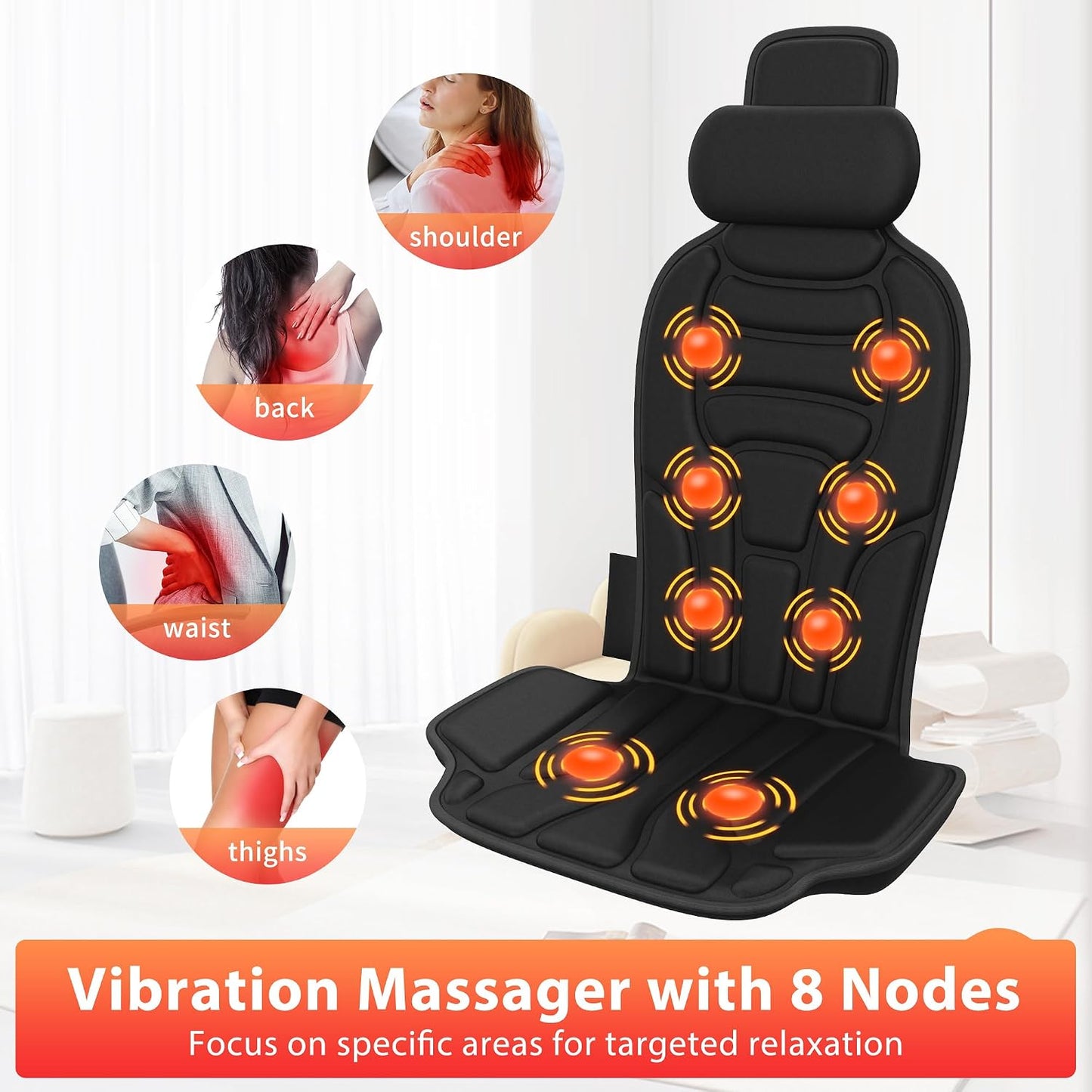 comrelax Masajeador de espalda con calor, silla de vibración de 8 m...