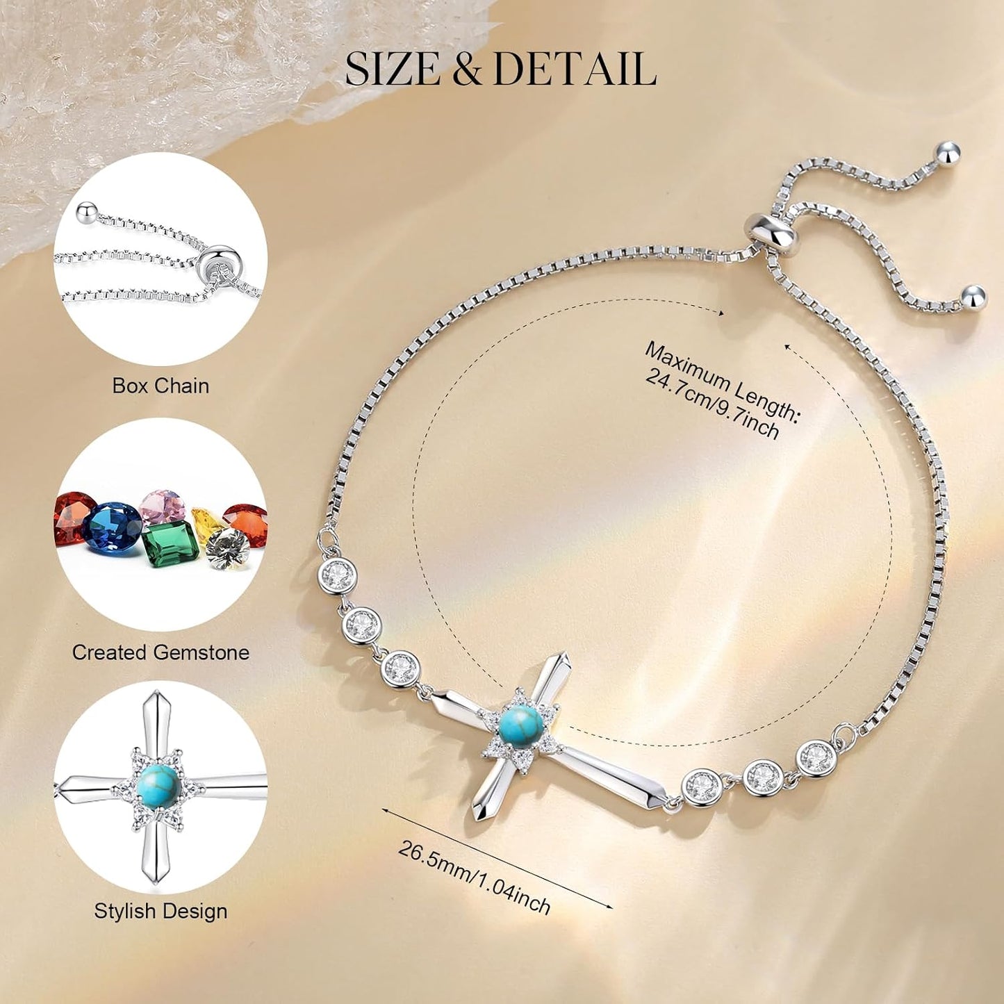 Pulsera Cruz FANCIME de Plata de Ley 925 con Piedra de Nacimiento d...