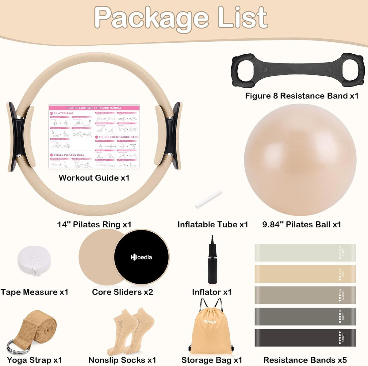 Hoedia Kit de Pilates de 17 Piezas para Mujeres, Equipo de Pilates...
