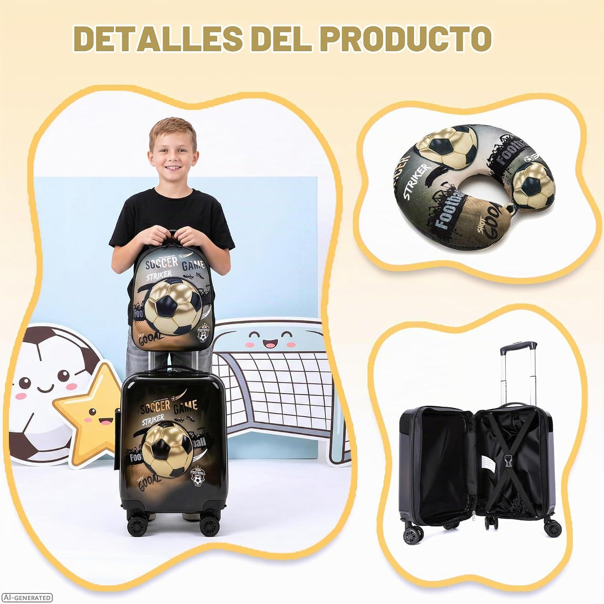 Esteemly Juego de equipaje para niños, 4 piezas, 16 pulgadas, rueda...